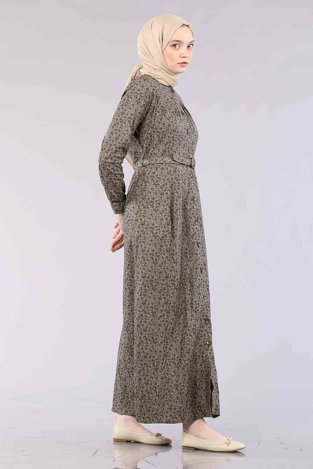 20344 Elbise 38-46 Düğme - Haki - 3