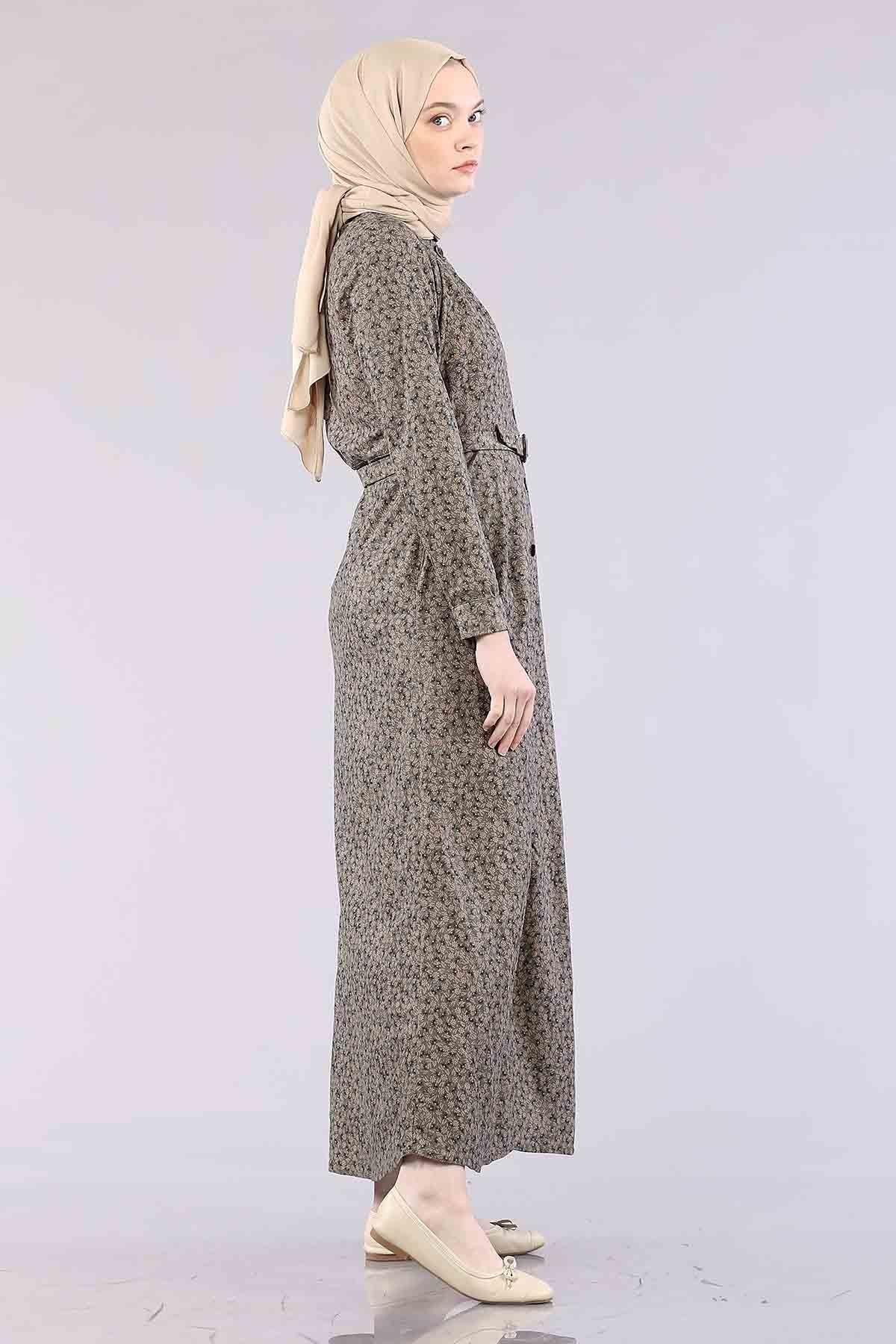 20344 Elbise 38-46 Düğme - Haki - 4