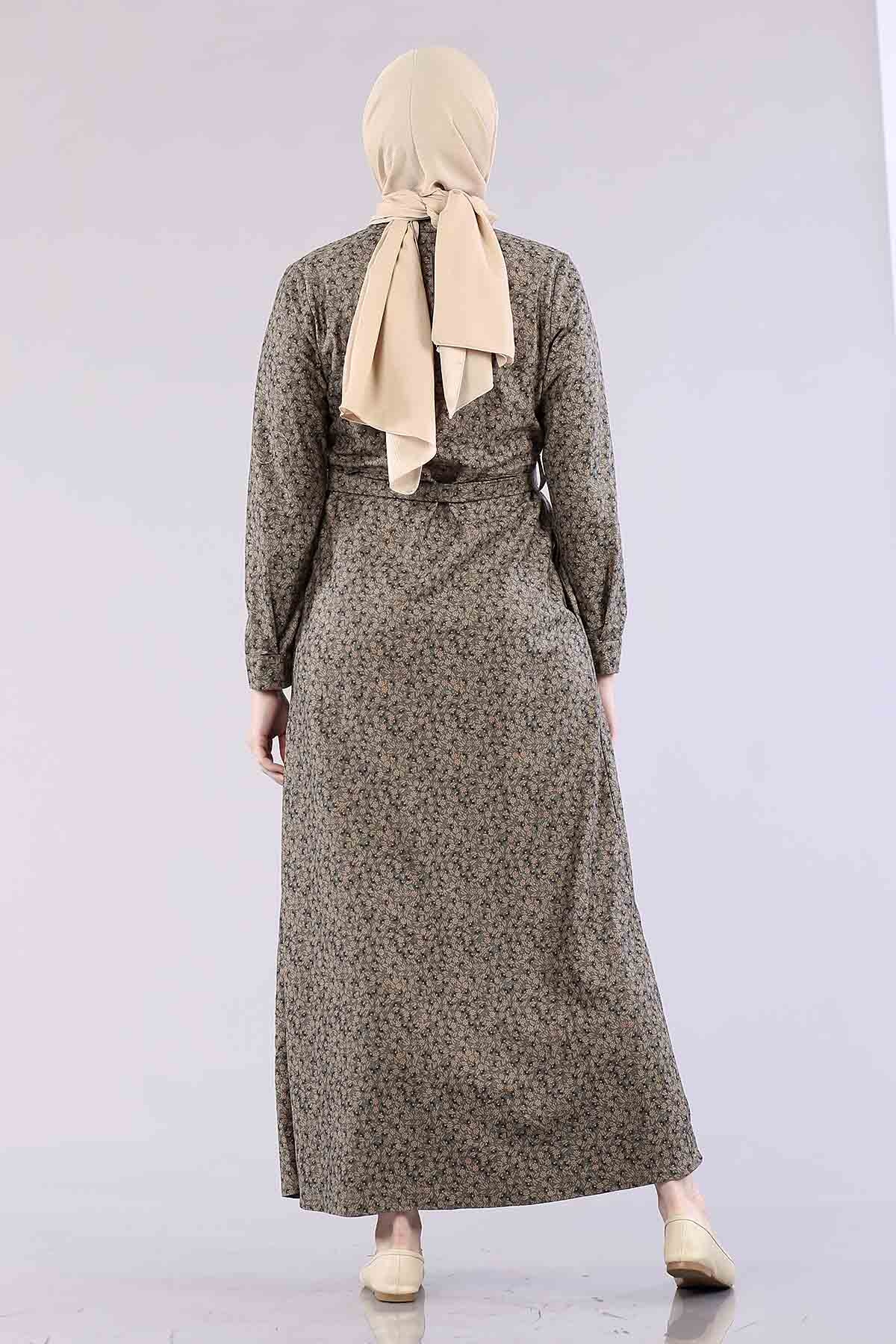 20344 Elbise 38-46 Düğme - Haki - 5