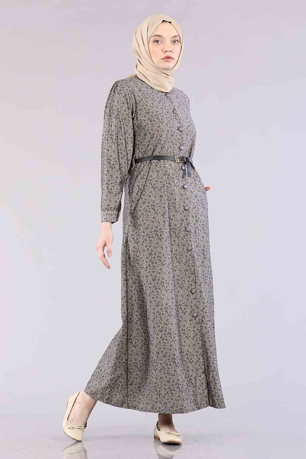 20344 Elbise 38-46 Düğme - Petrol - 1