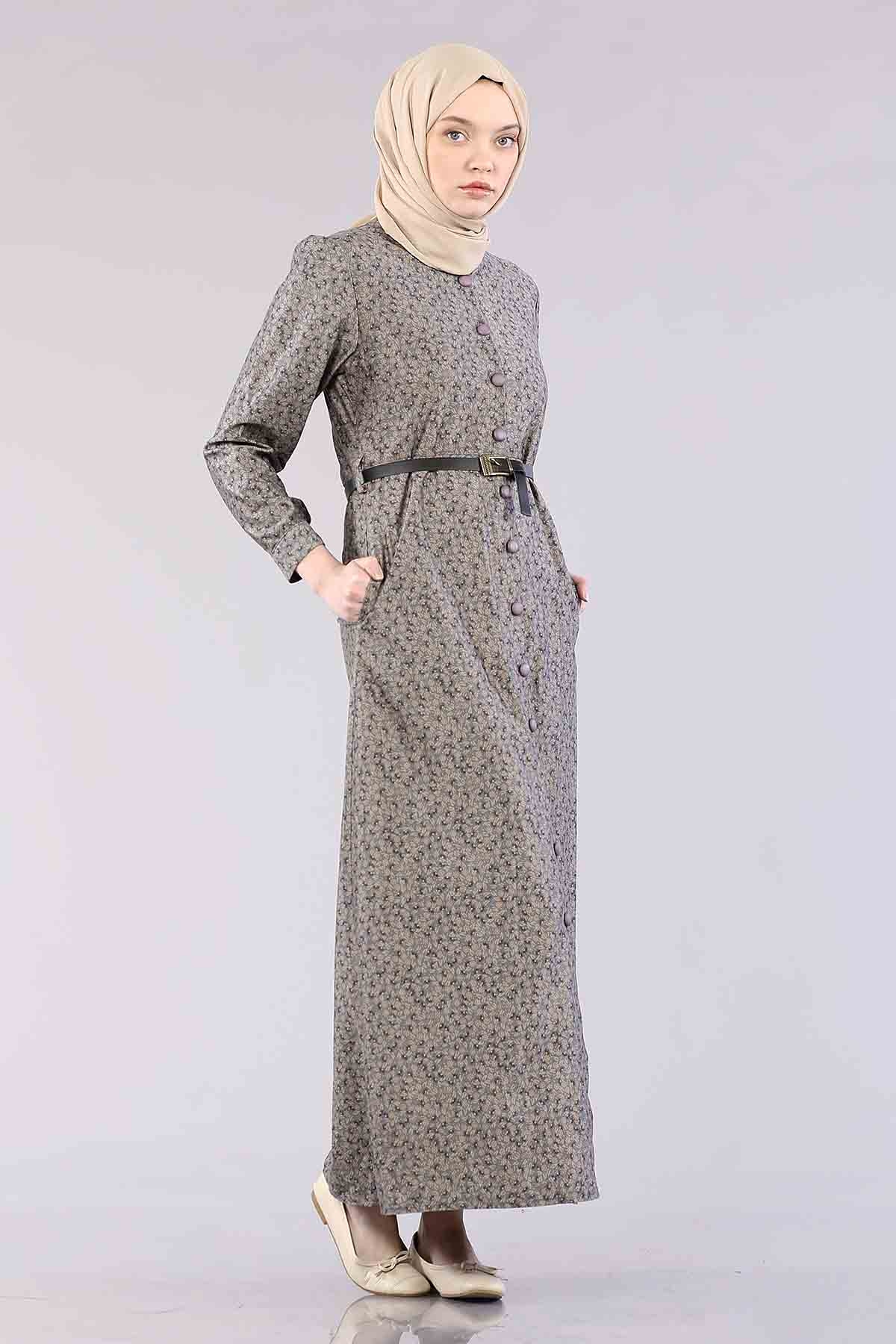 20344 Elbise 38-46 Düğme - Petrol - 2