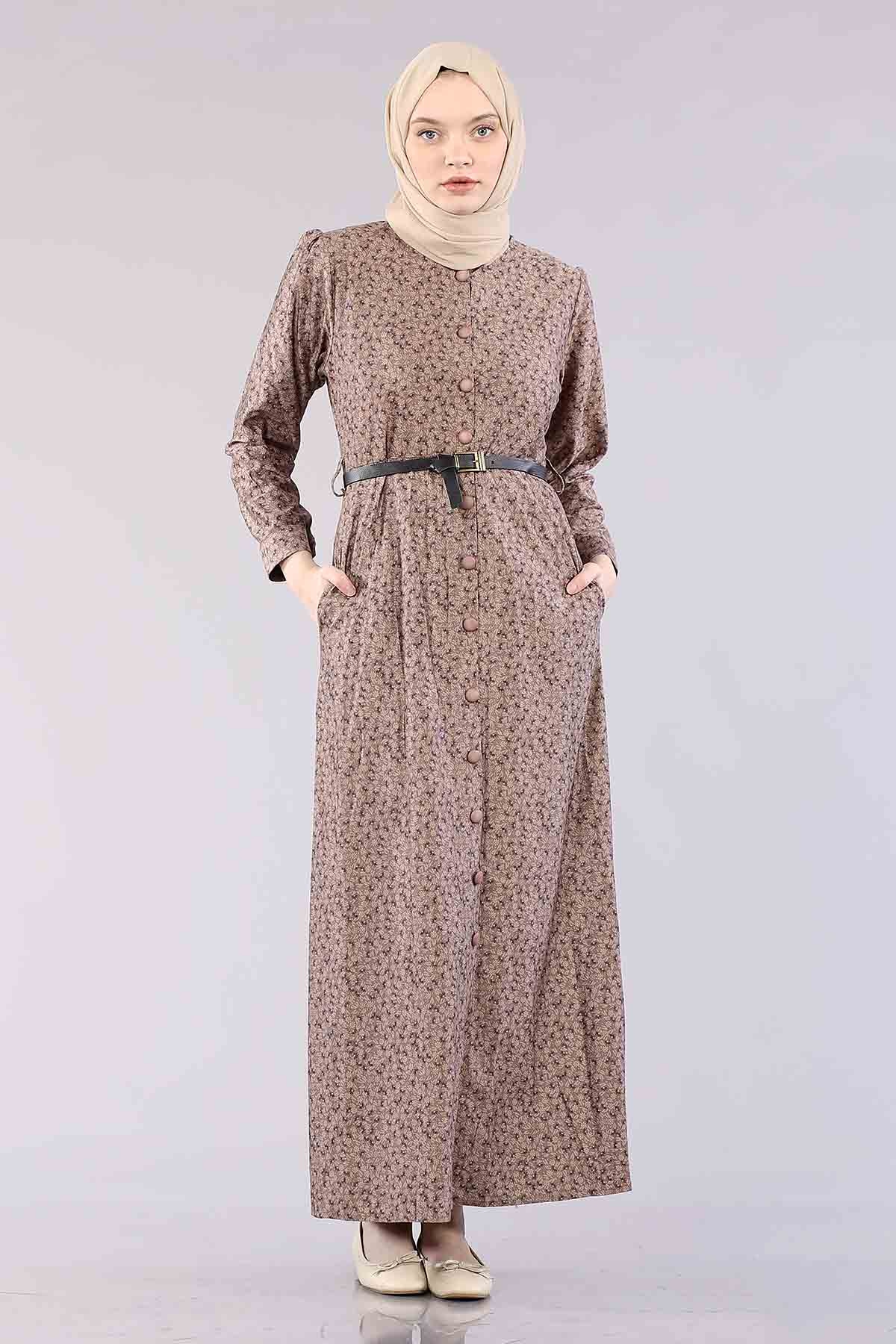 20344 Elbise 38-46 Düğme - S_kahve - 1