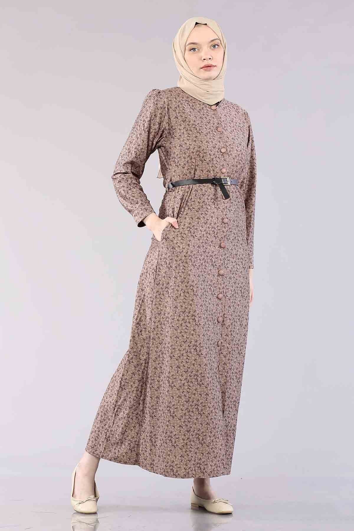 20344 Elbise 38-46 Düğme - S_kahve - 2