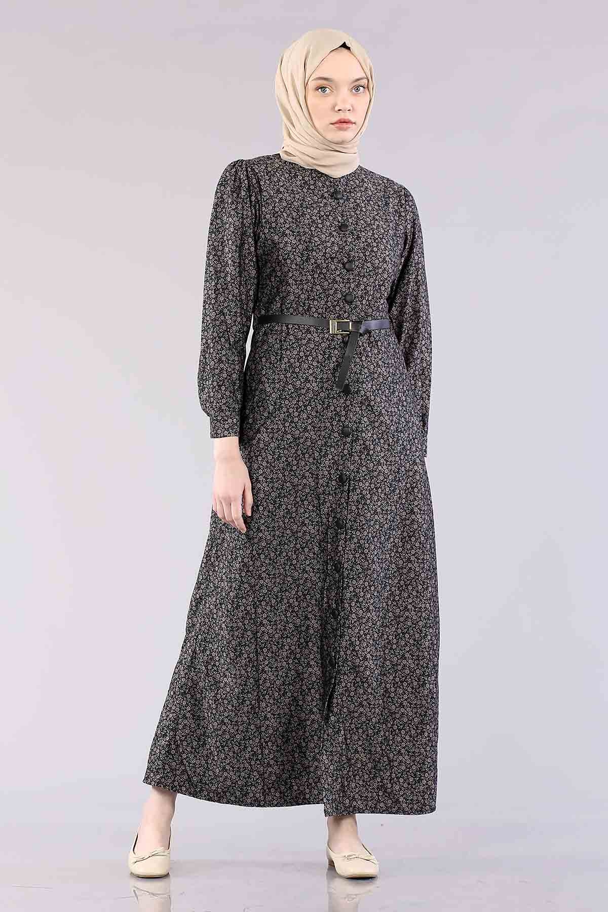20344 Elbise 38-46 Düğme - Siyah - 1