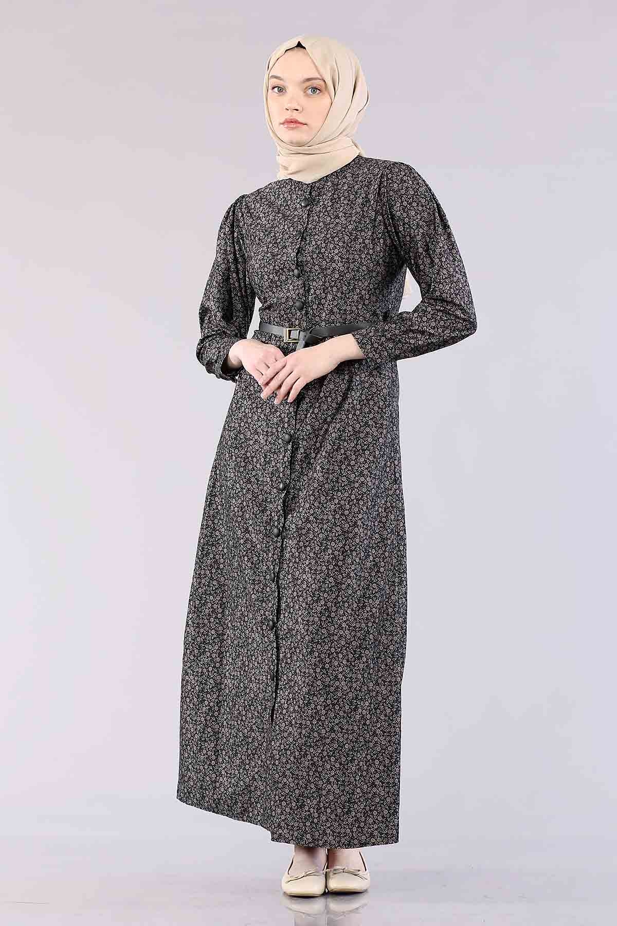 20344 Elbise 38-46 Düğme - Siyah - 2
