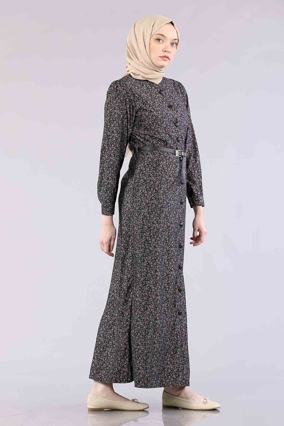 20344 Elbise 38-46 Düğme - Siyah - 3