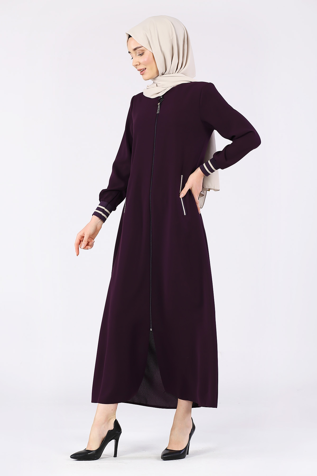 Düz Ribana Ferace Mürdüm - 4