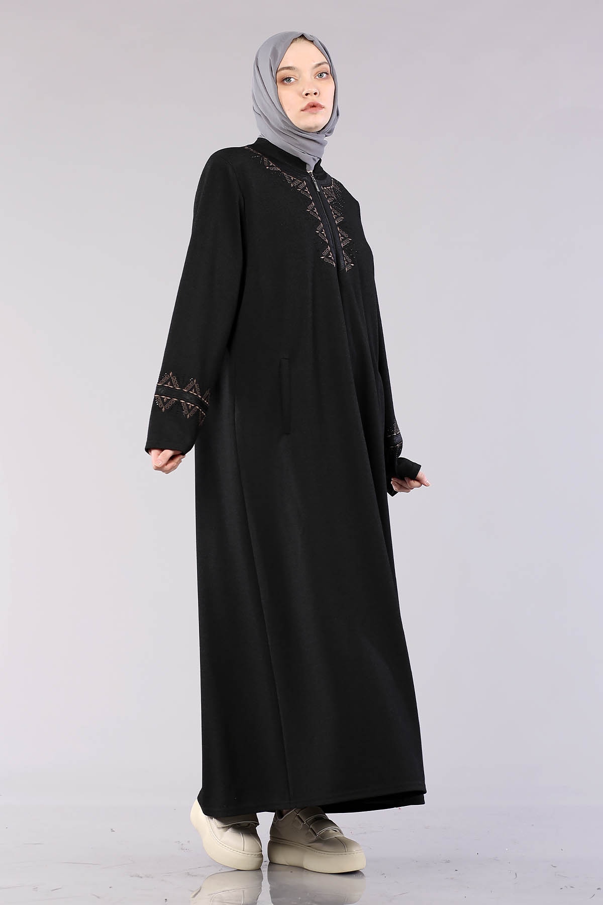 2088 Nakişli Pardesü 4-5-6-7 - Siyah - 1