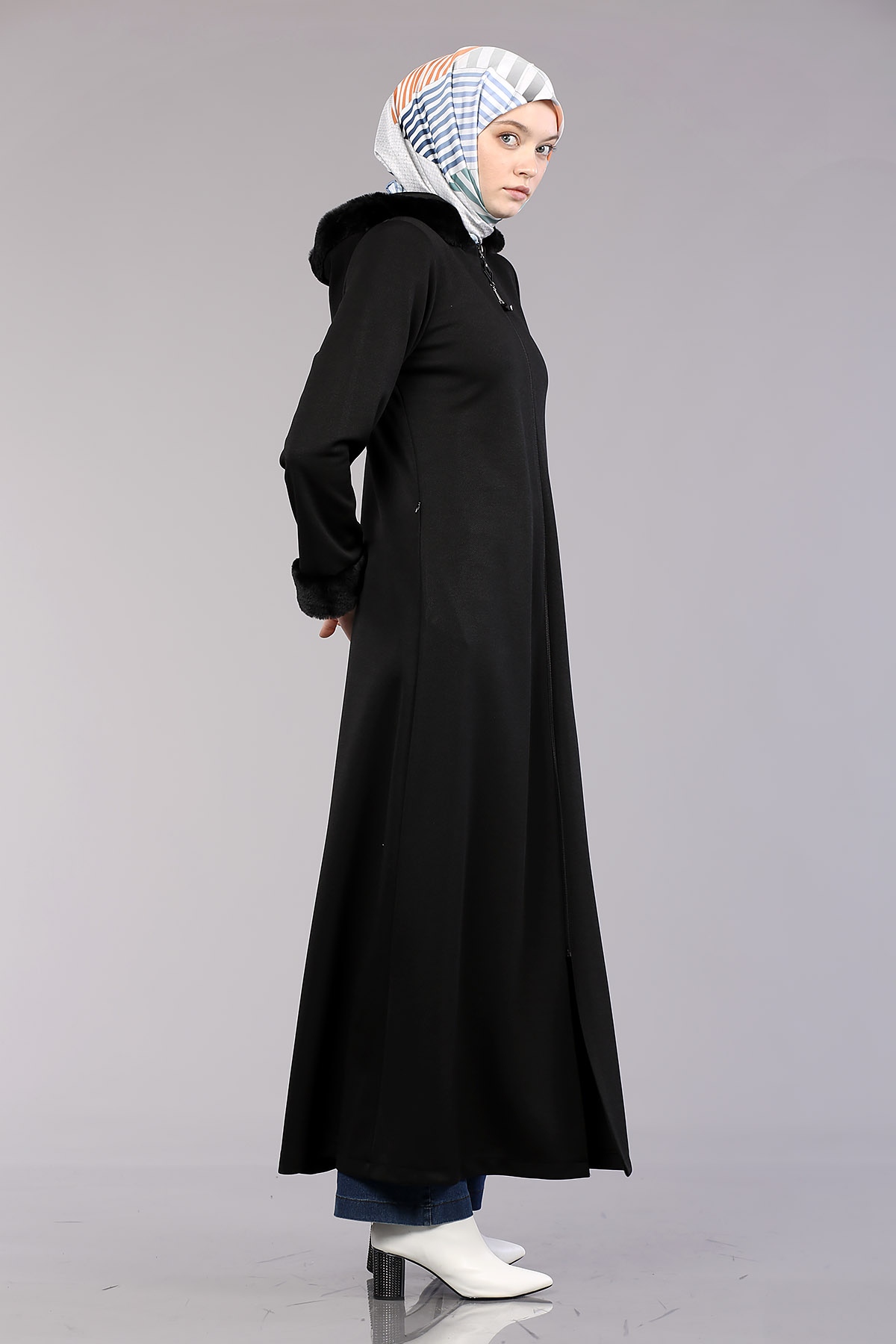 2141 Kapşonlu Ferace 40-50 - Siyah - 4