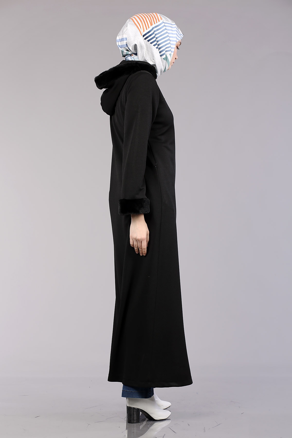 2141 Kapşonlu Ferace 40-50 - Siyah - 5