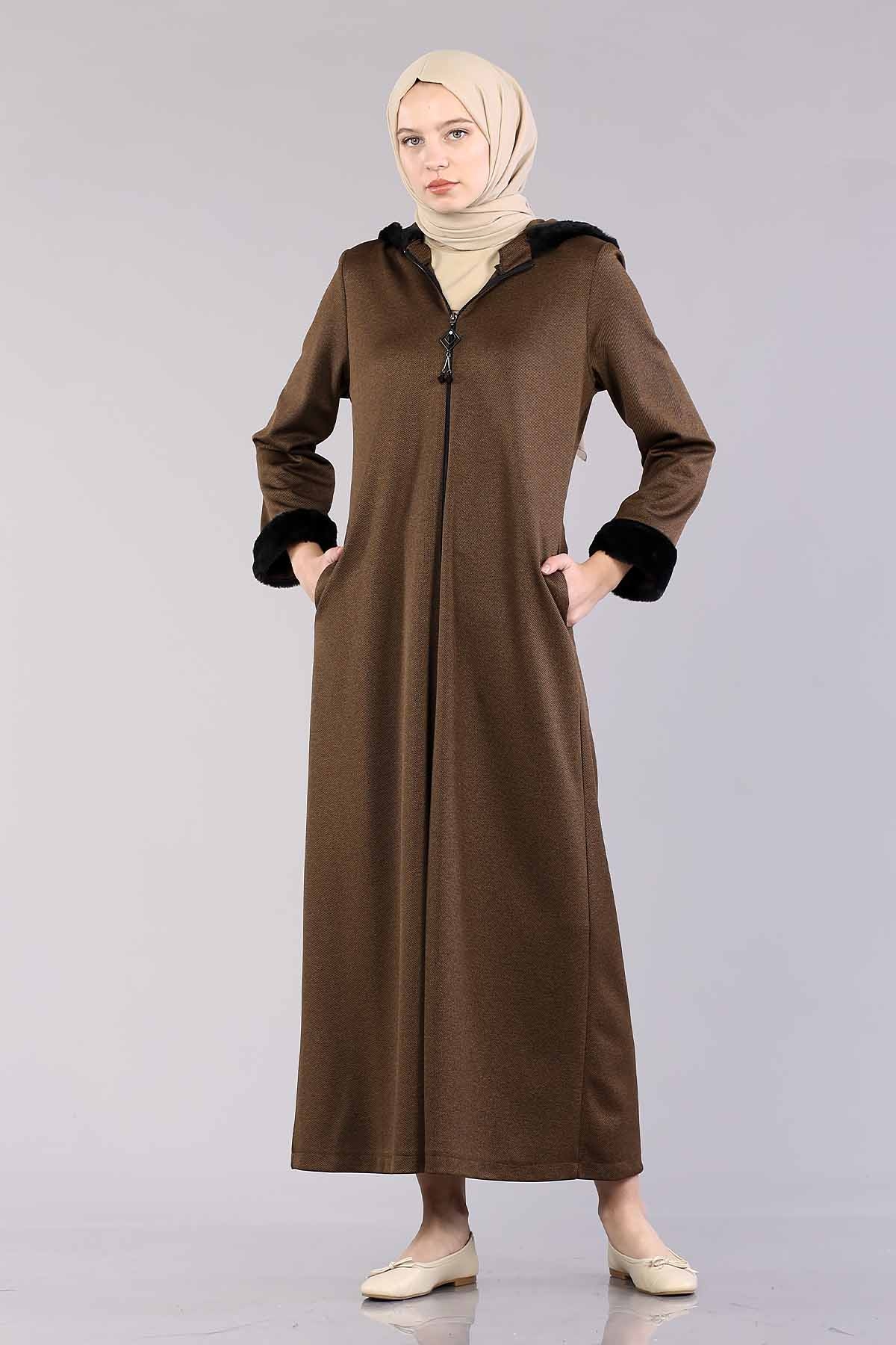 2141 Kapşonlu Ferace 40-50 - Taba - 2