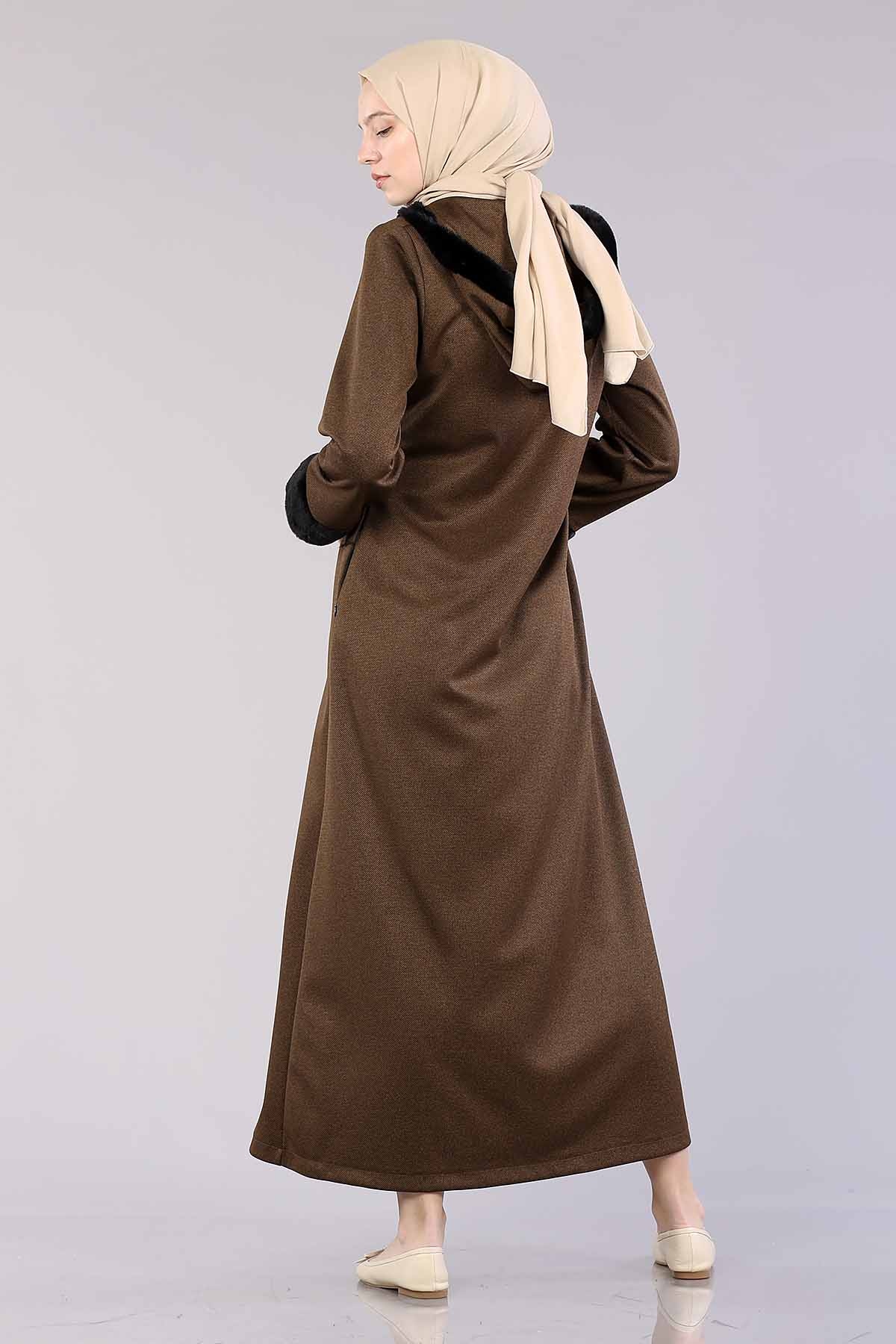 2141 Kapşonlu Ferace 40-50 - Taba - 4