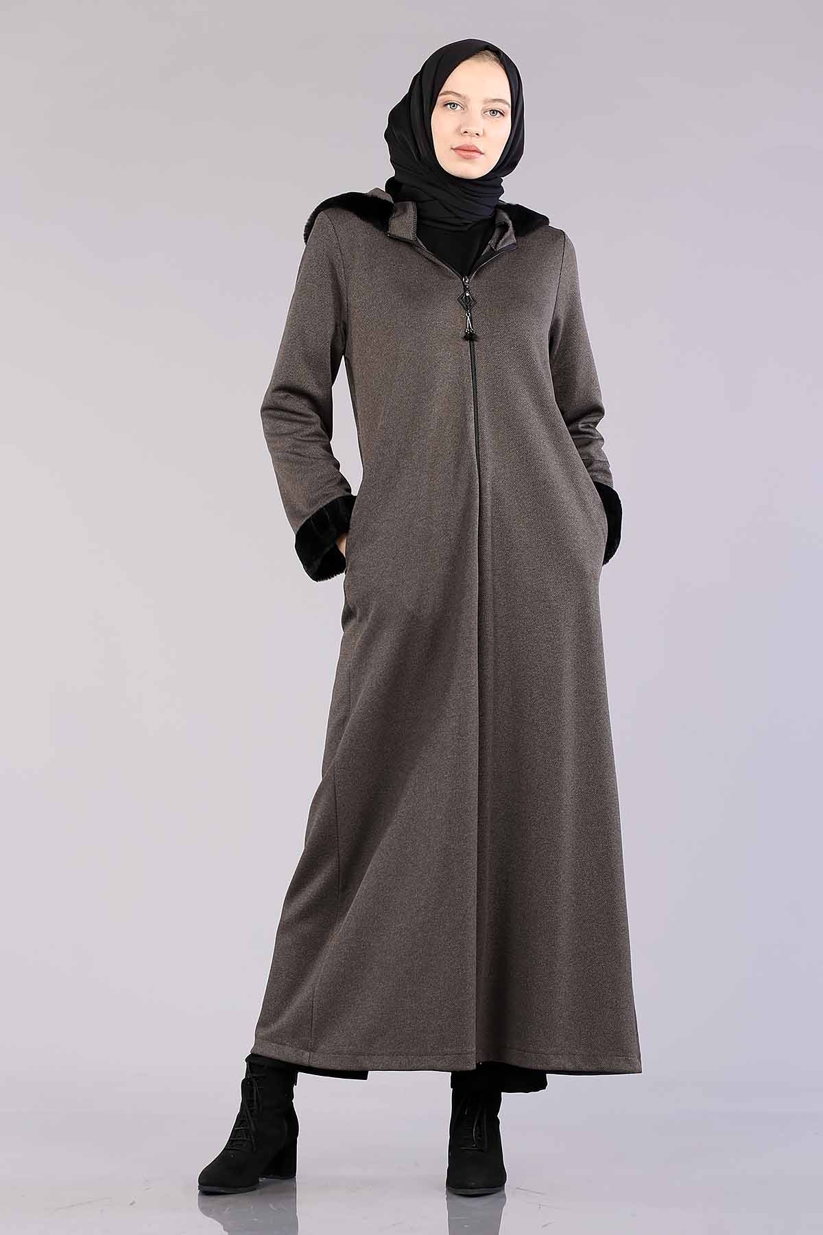 2141 Kapşonlu Ferace 40-50 - Vizon - 1