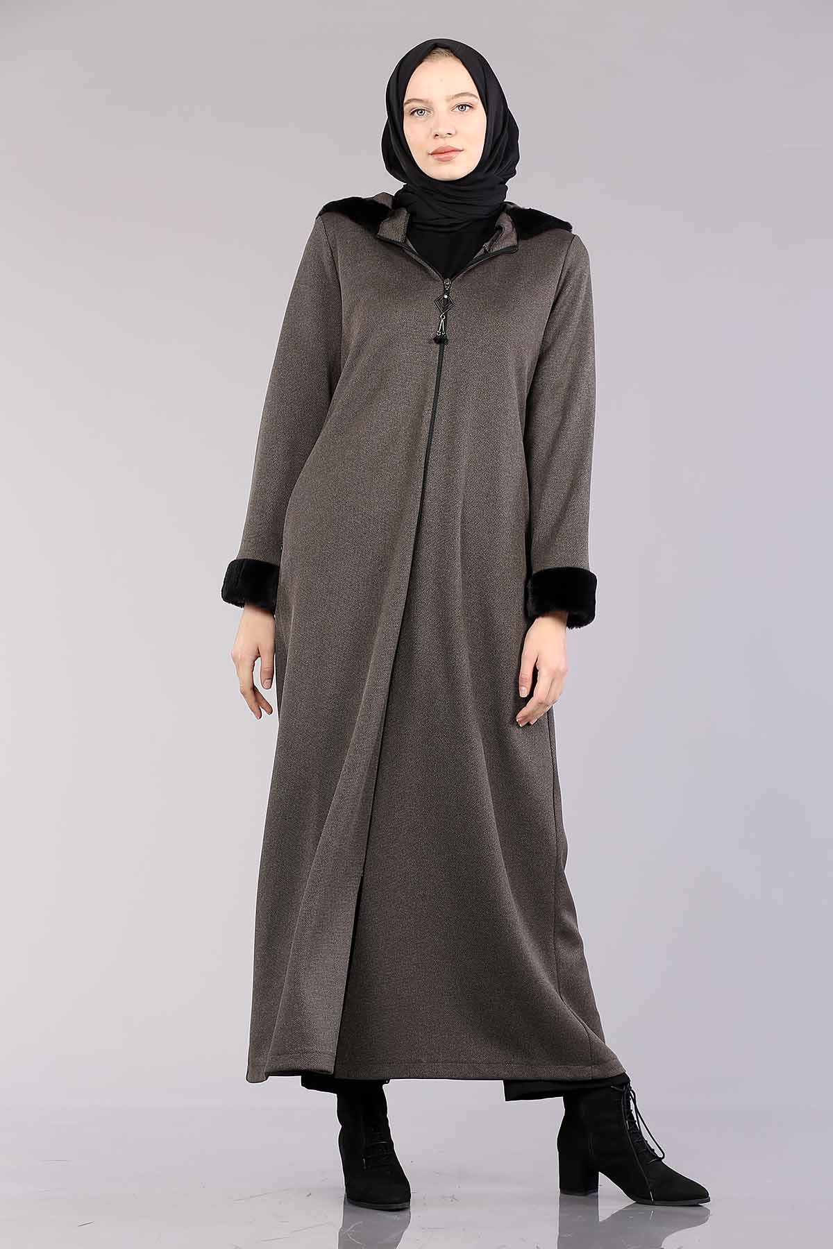 2141 Kapşonlu Ferace 40-50 - Vizon - 2