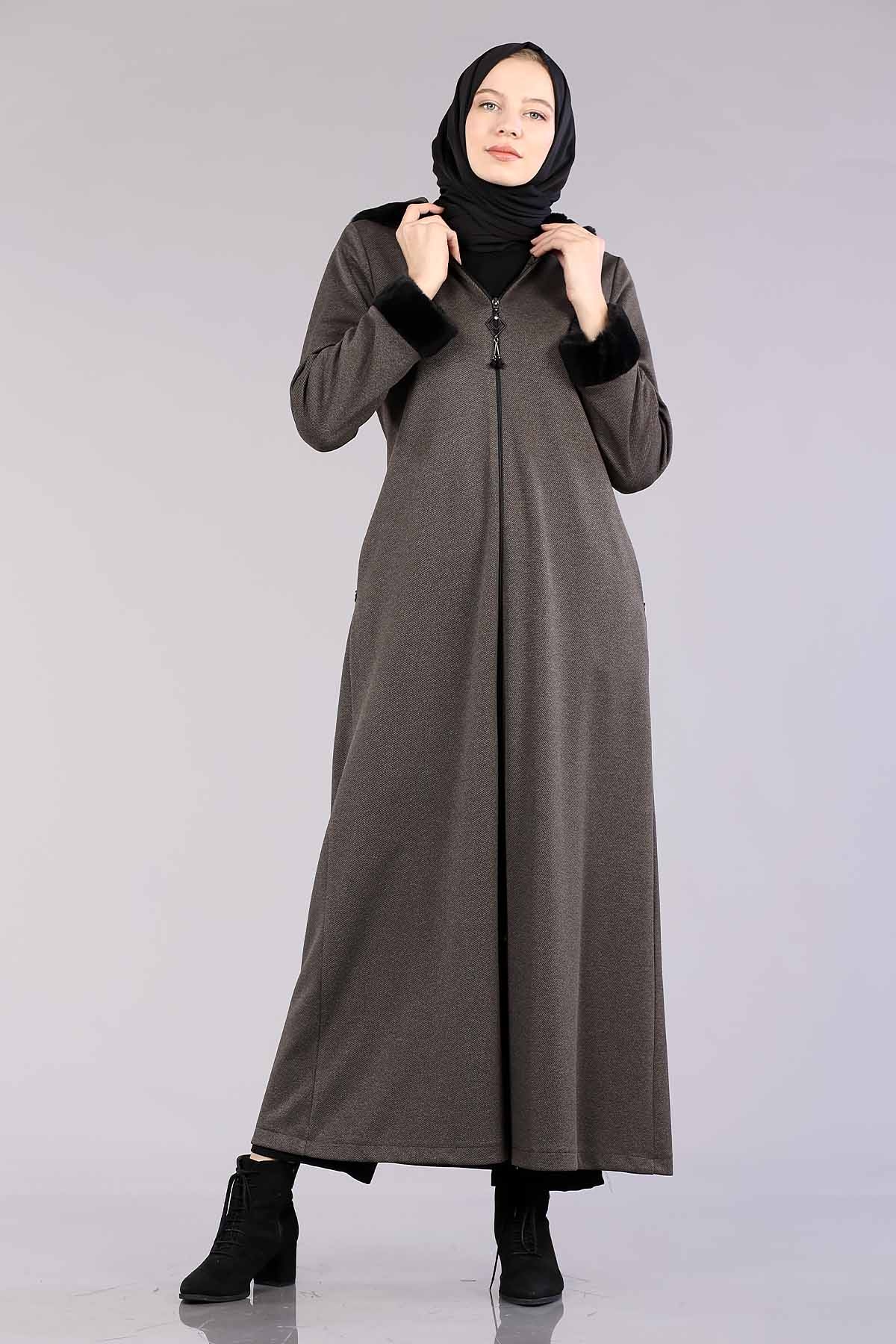 2141 Kapşonlu Ferace 40-50 - Vizon - 3