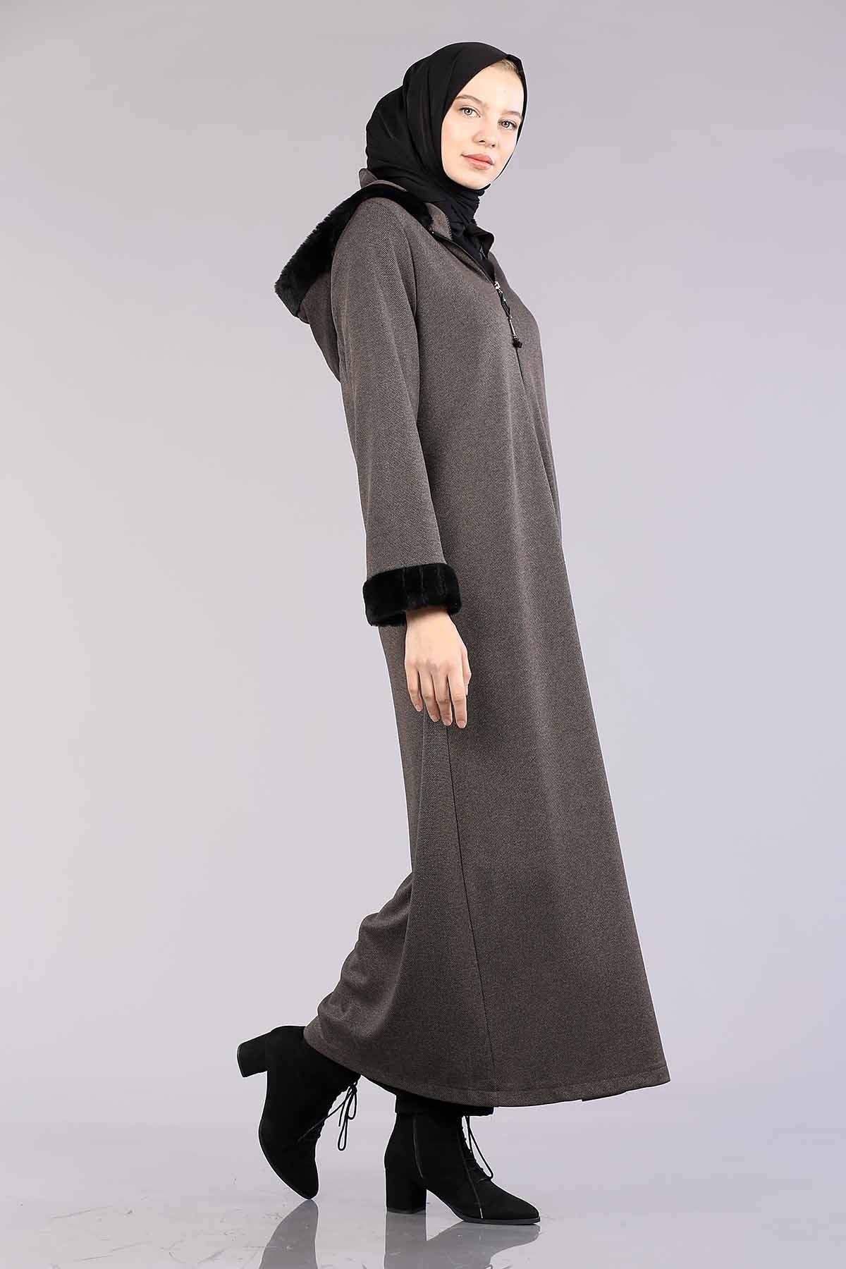 2141 Kapşonlu Ferace 40-50 - Vizon - 4