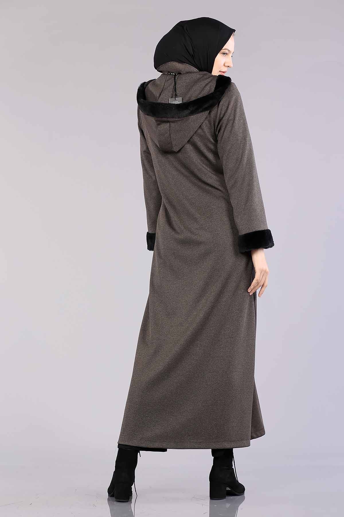 2141 Kapşonlu Ferace 40-50 - Vizon - 5