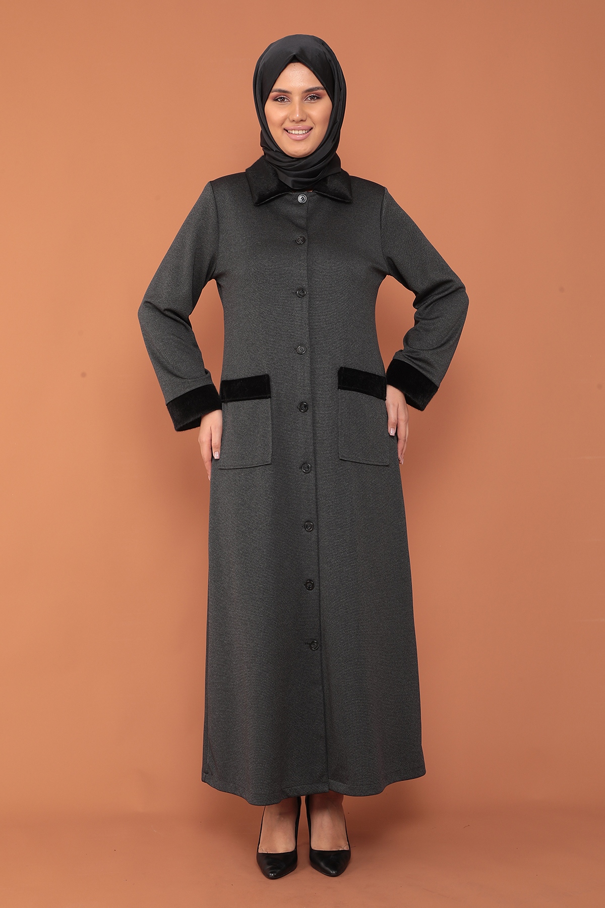 2153 Kürklü Ferace 44-54 - Antrasit - 2