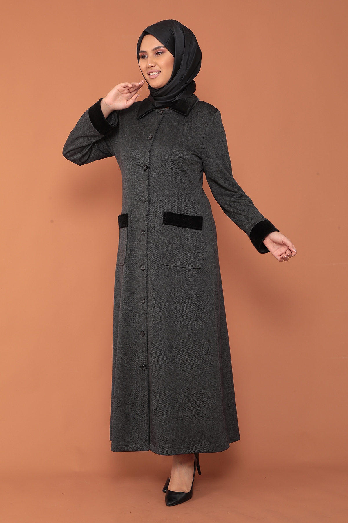 2153 Kürklü Ferace 44-54 - Antrasit - 3