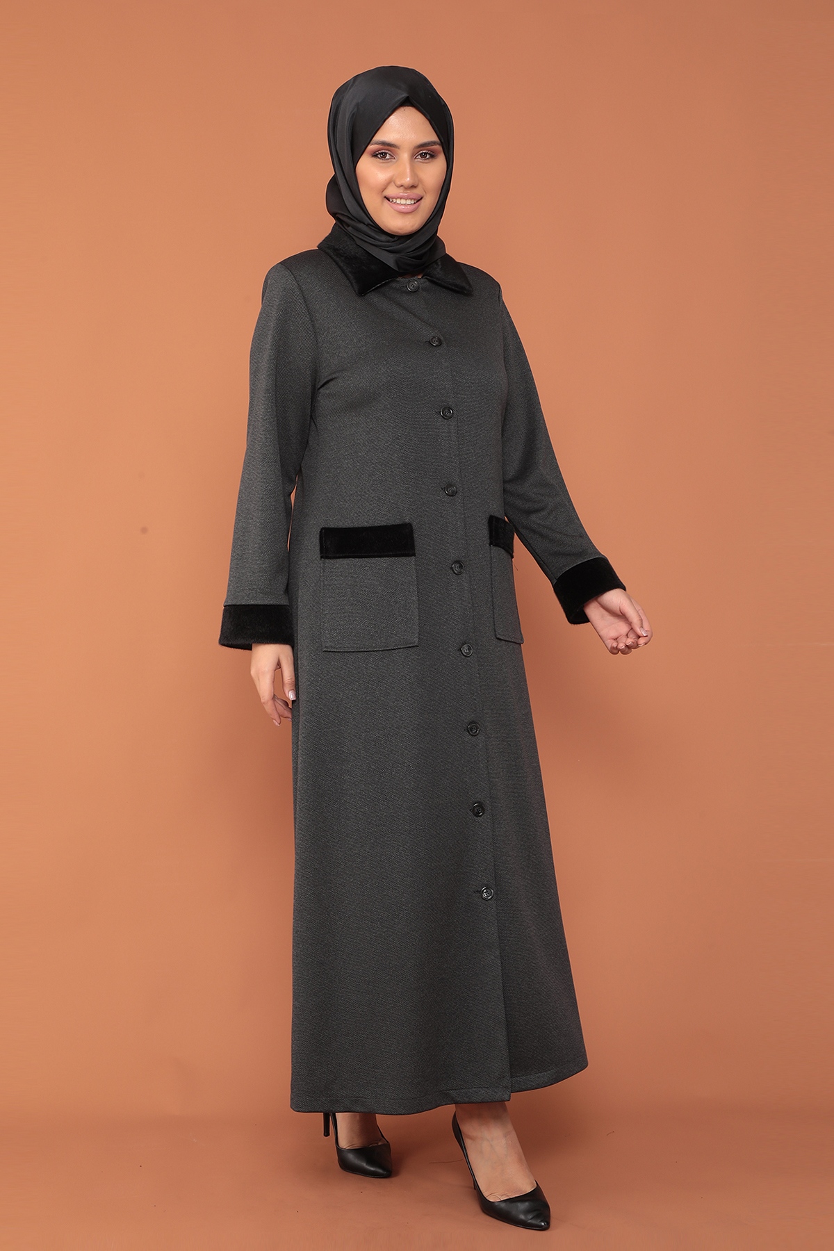 2153 Kürklü Ferace 44-54 - Antrasit - 4