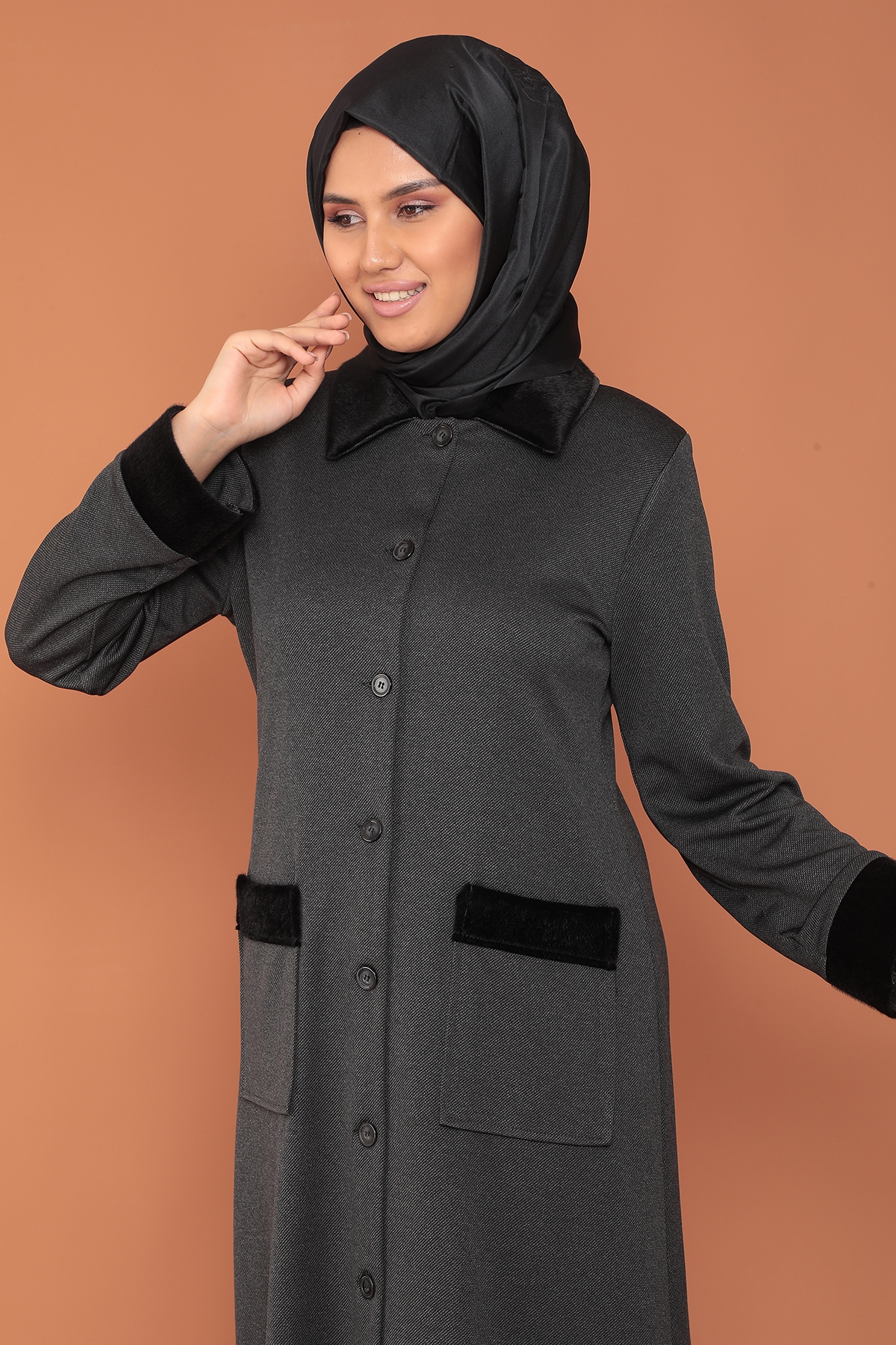 2153 Kürklü Ferace 44-54 - Antrasit - 5