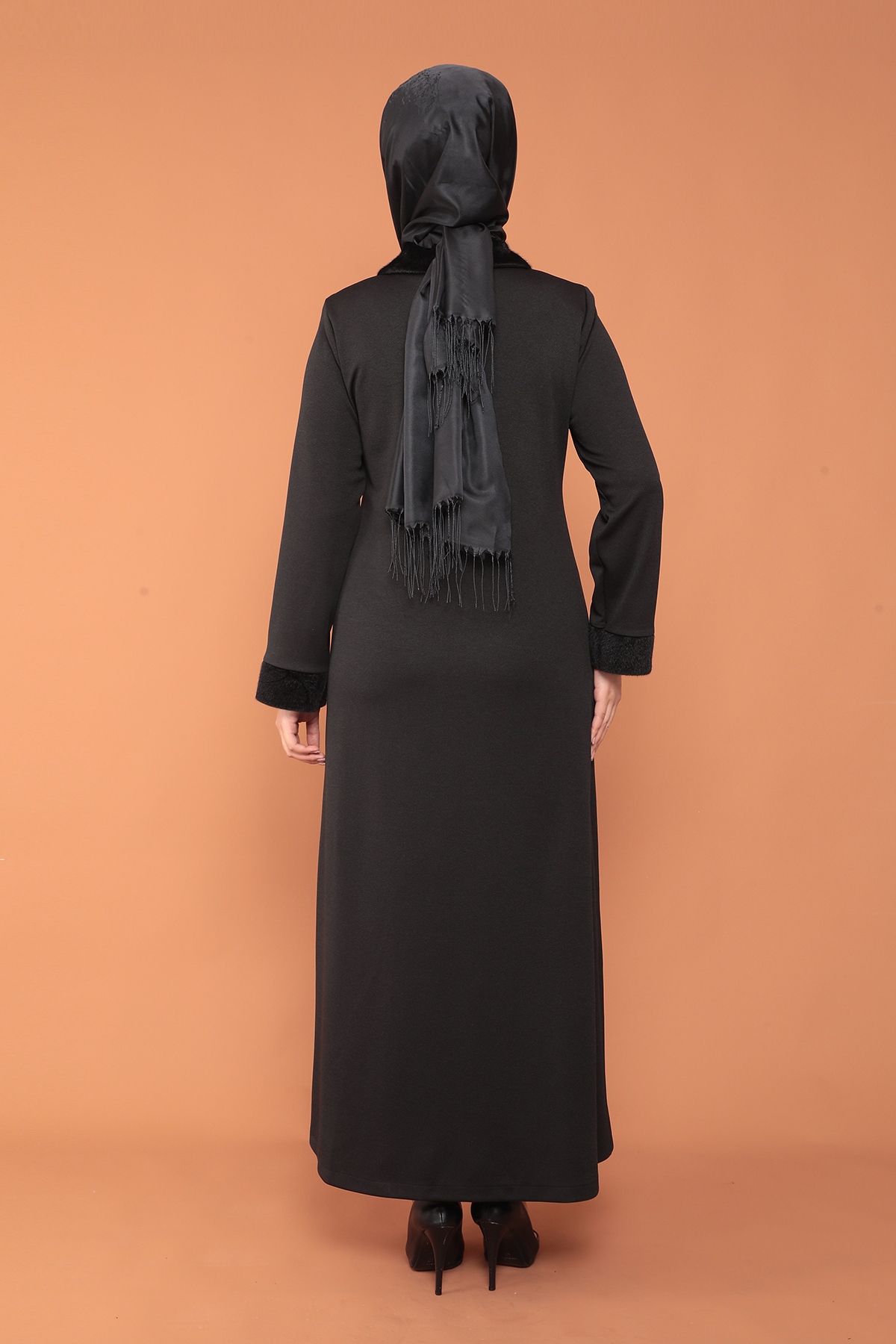 2153 Kürklü Ferace 44-54 - Siyah - 5