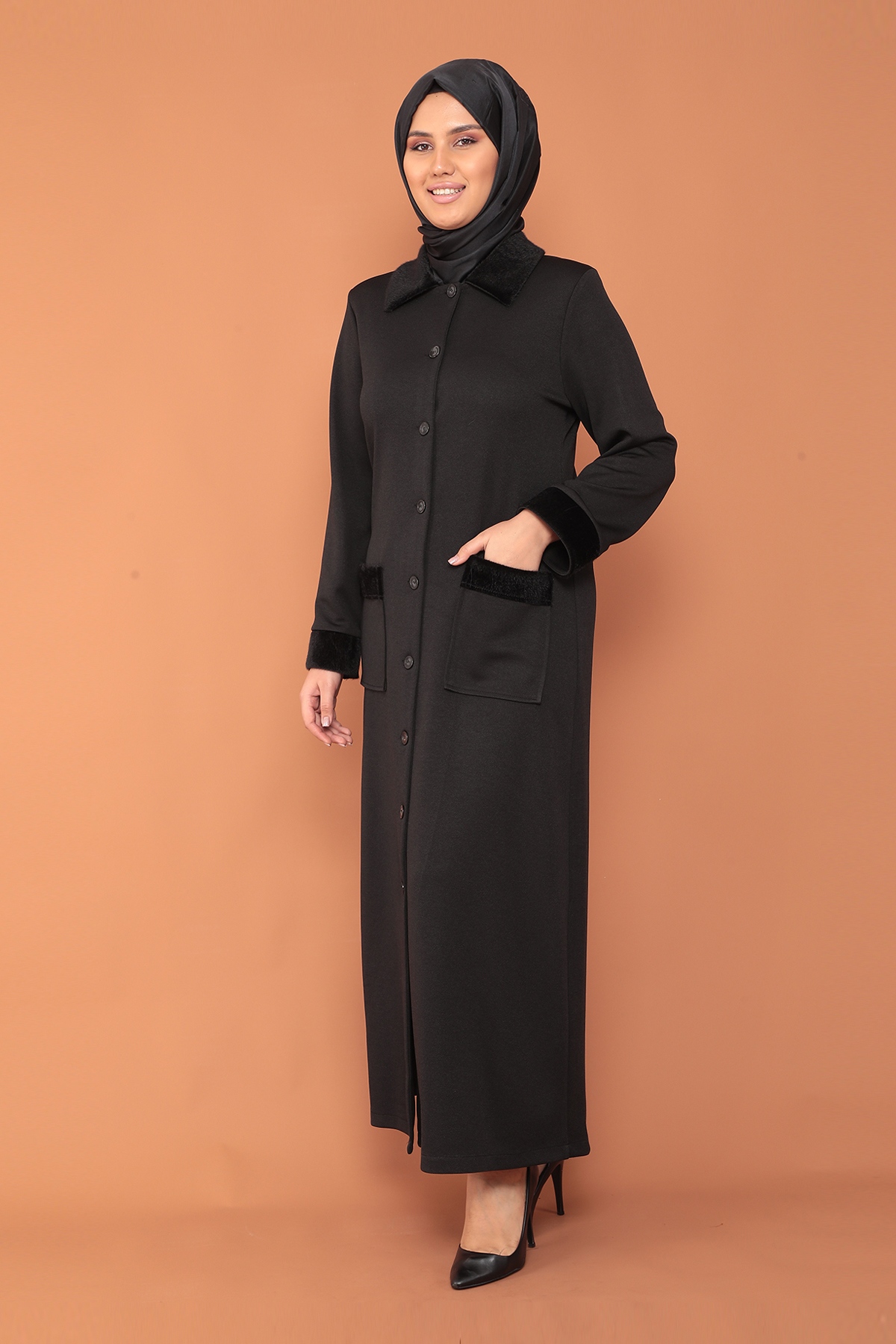 2153 Kürklü Ferace 44-54 - Siyah - 6