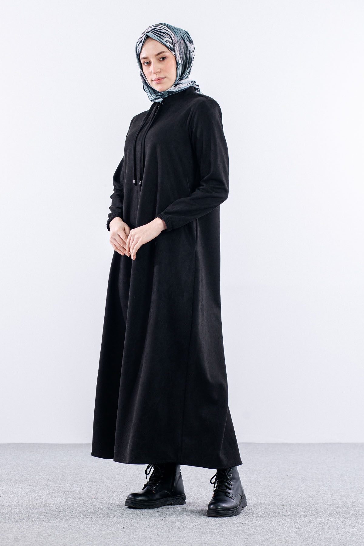 2155 Süet Mevlana Ferace 38-48 - Siyah - 2