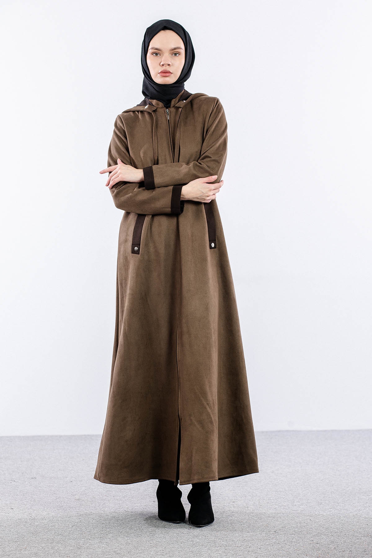 2158 Ferace 40-50 Suet Kapsonlu - Haki - 1