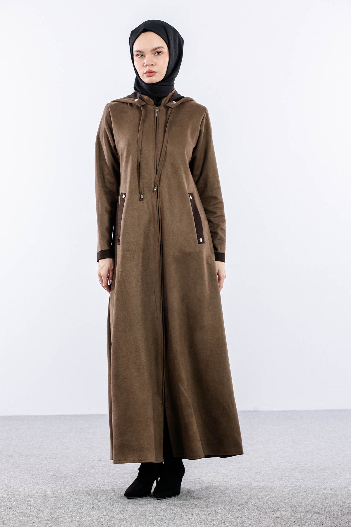 2158 Ferace 40-50 Suet Kapsonlu - Haki - 3