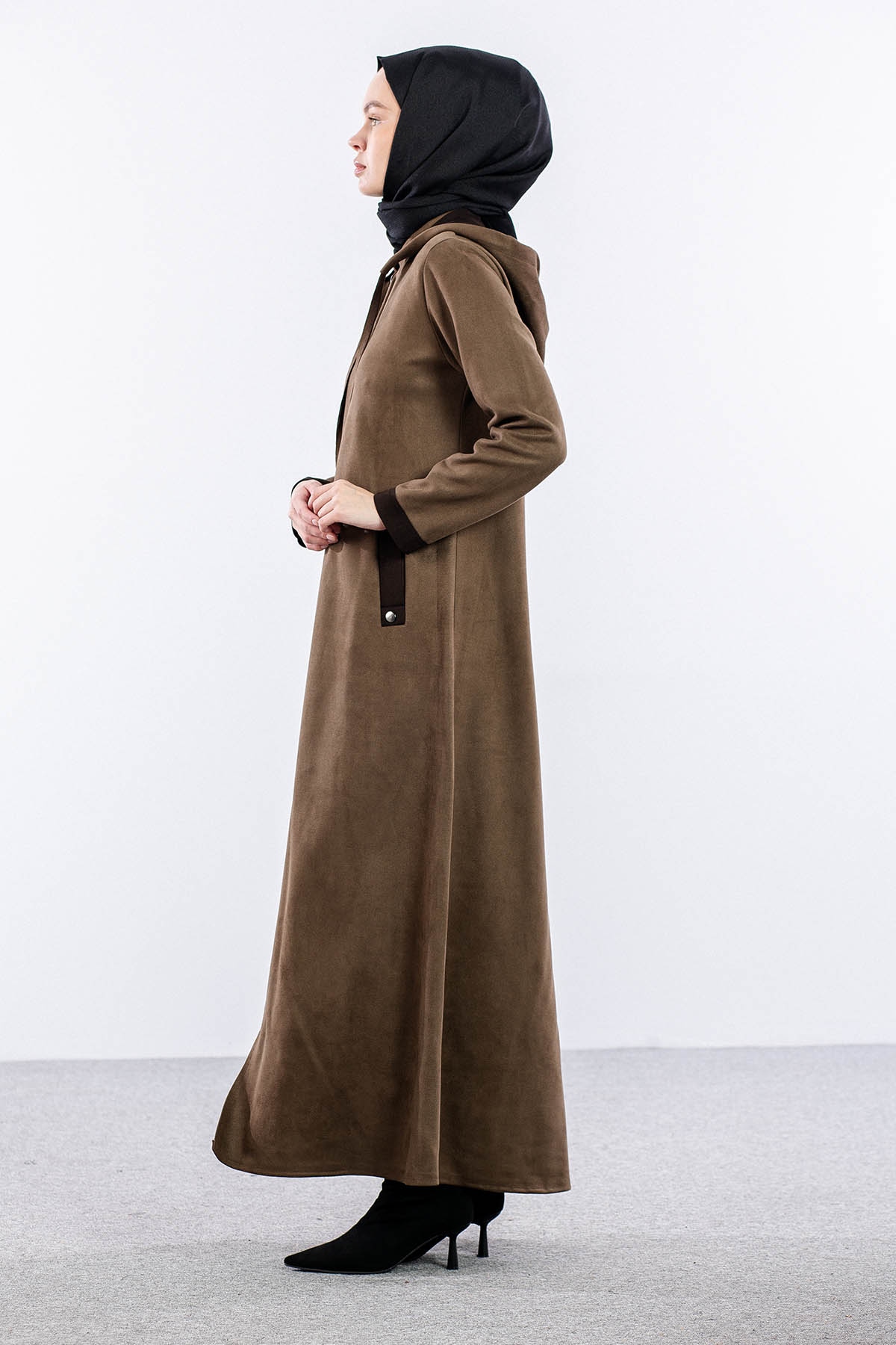 2158 Ferace 40-50 Suet Kapsonlu - Haki - 4