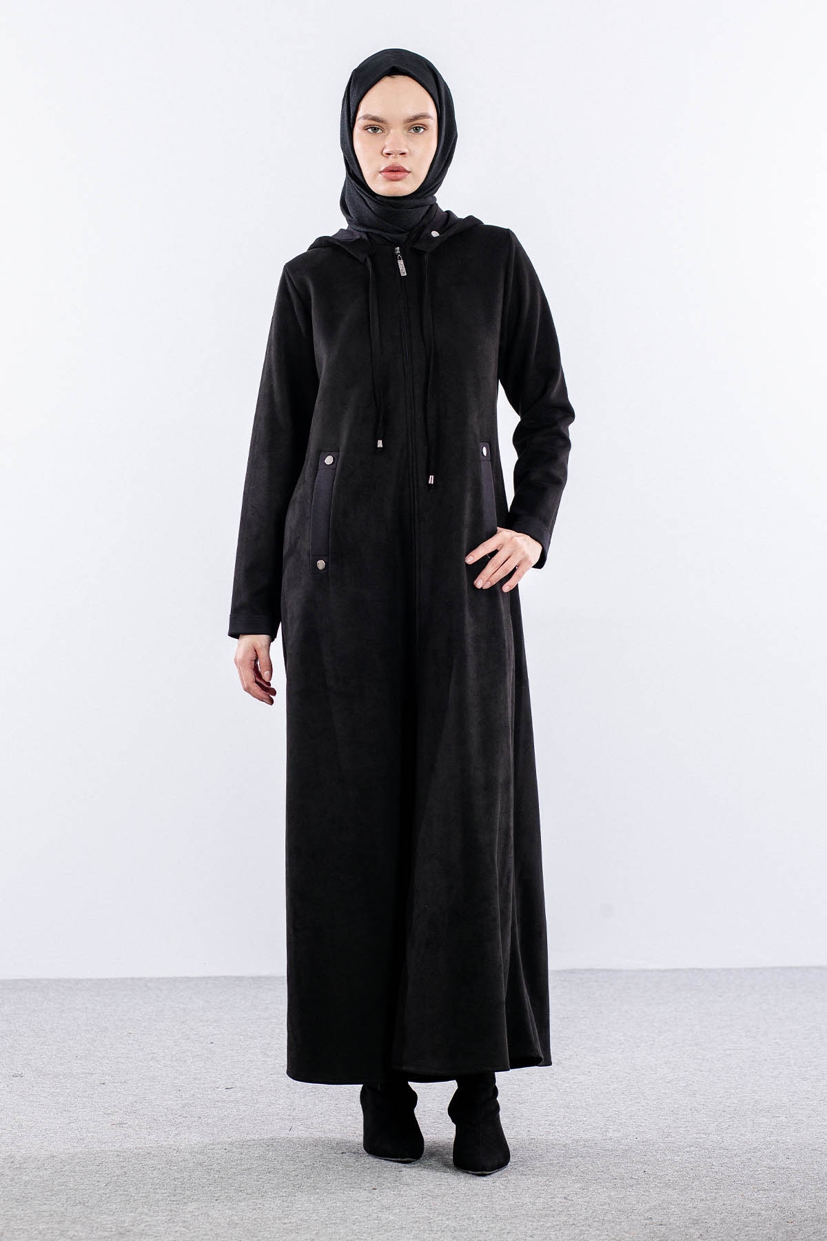 2158 Ferace 40-50 Suet Kapsonlu - Siyah - 1