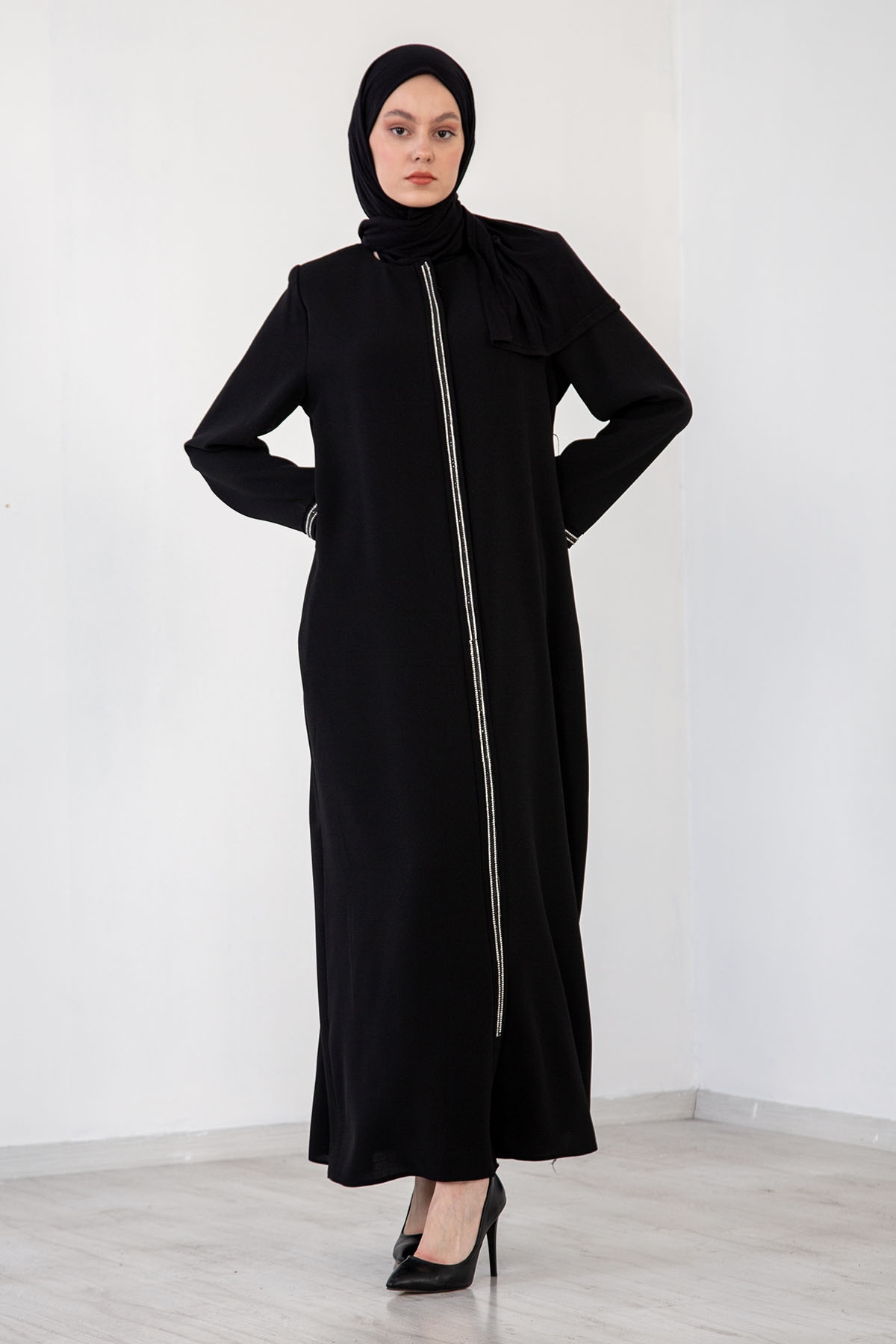2174 şik Ferace 42-52 - Siyah - 2