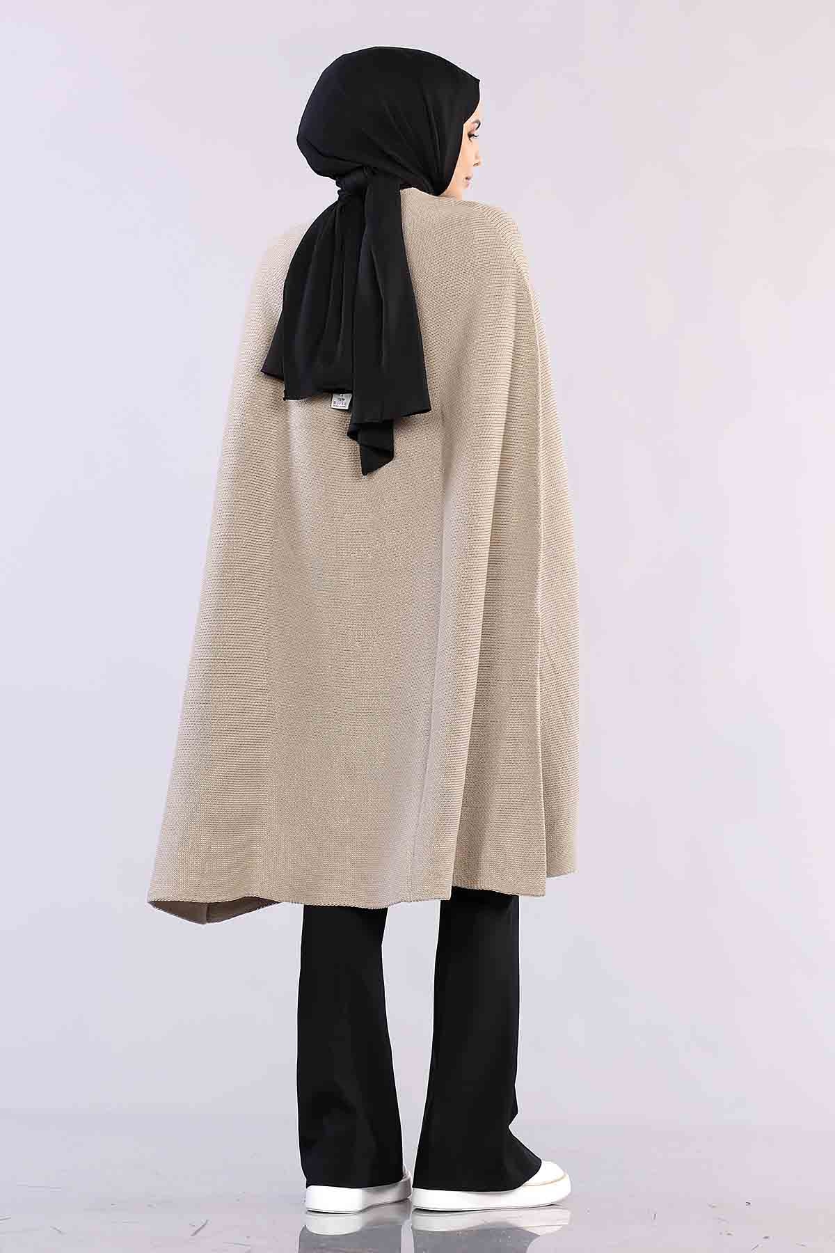 2188 Düğmeli Pelerin Tek - Bej - 6