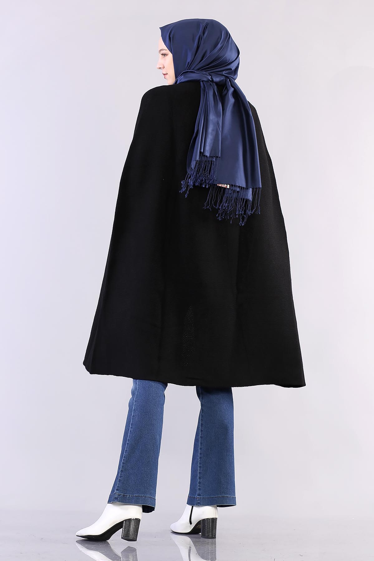 2188 Düğmeli Pelerin Tek - Siyah - 4