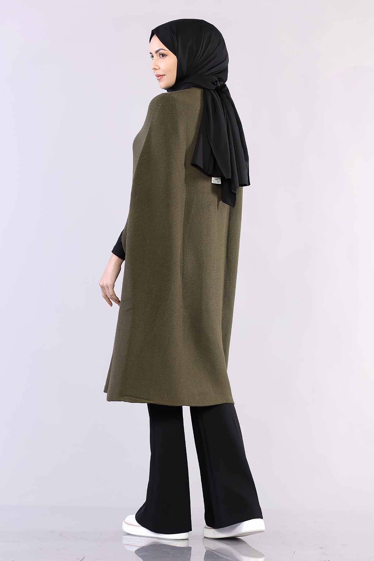 2188 Düğmeli Pelerin Tek - Yesil - 5