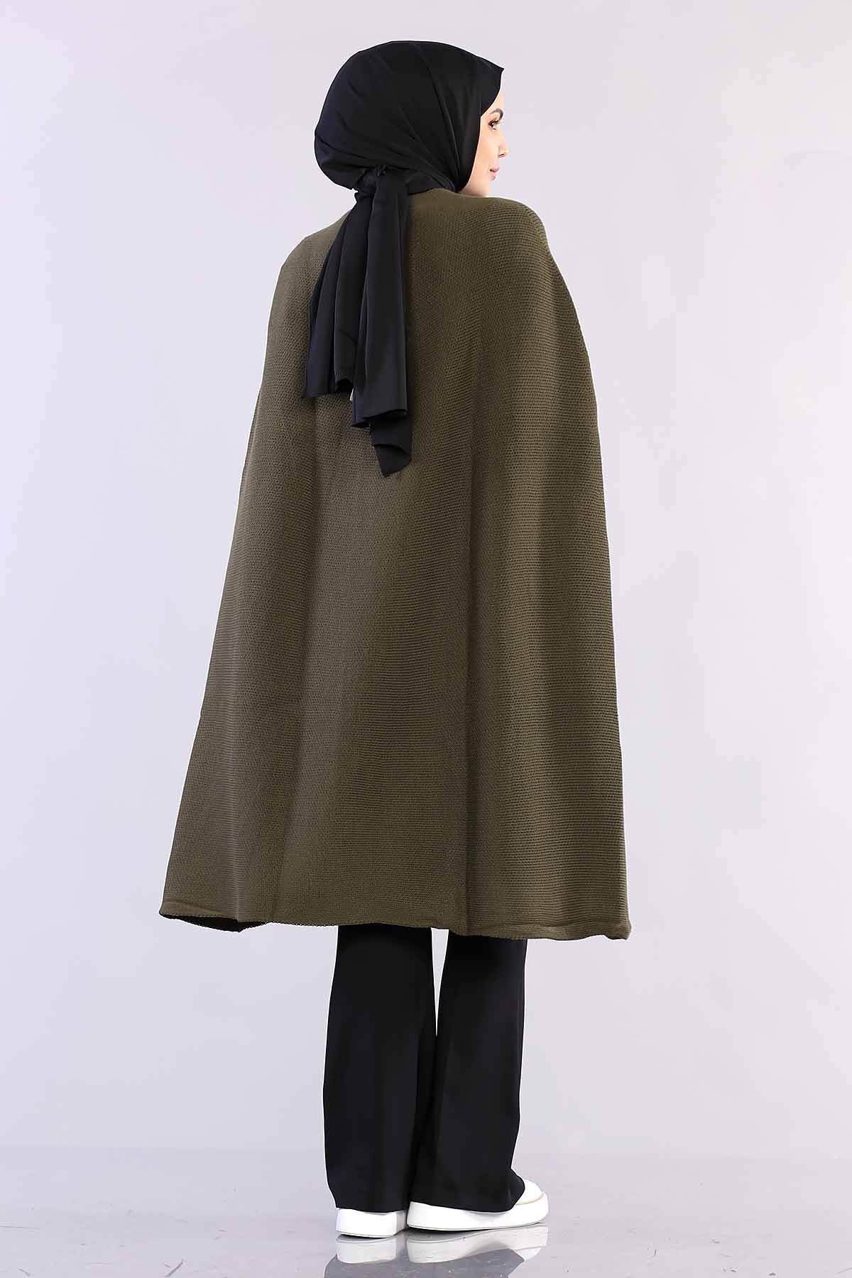 2188 Düğmeli Pelerin Tek - Yesil - 6