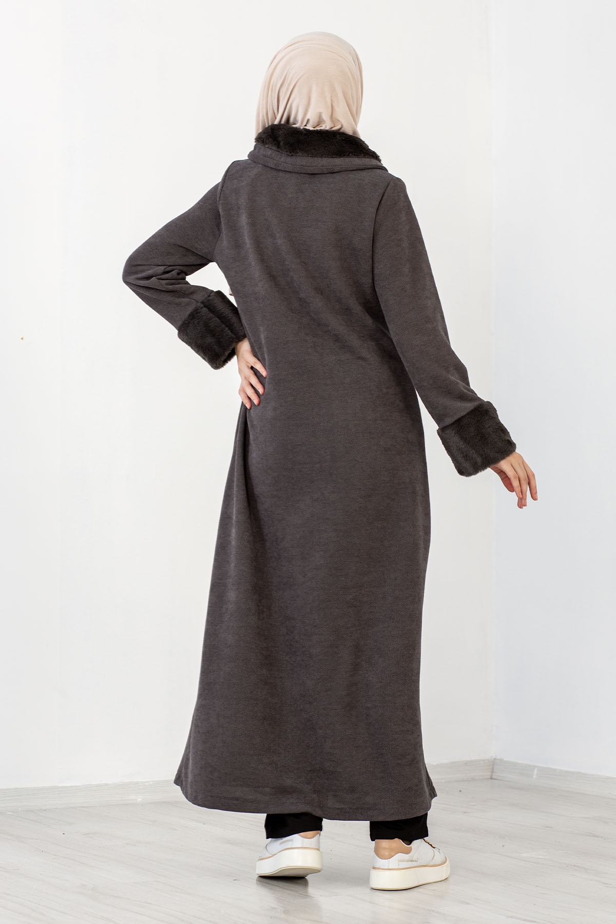 2195 Kürklü Ferace 42-52 - Gri - 5