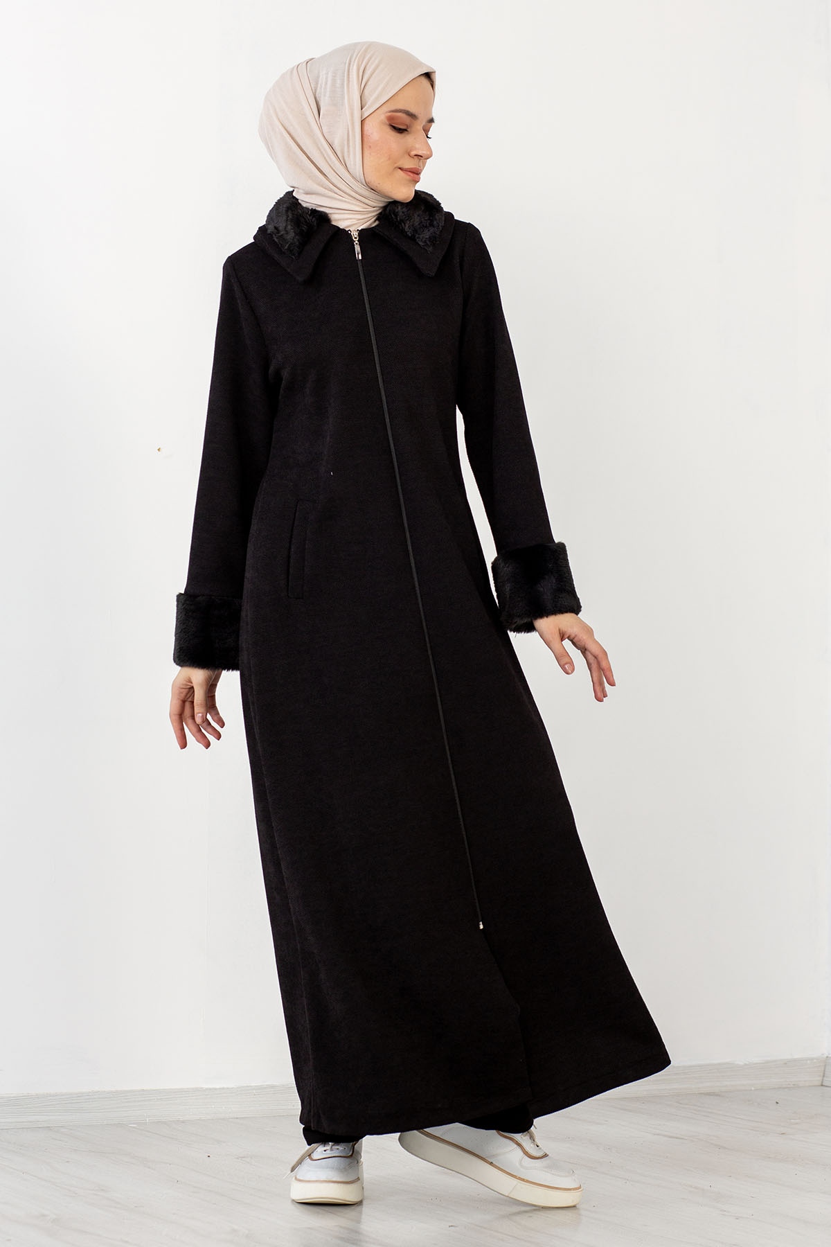 2195 Kürklü Ferace 42-52 - Siyah - 5
