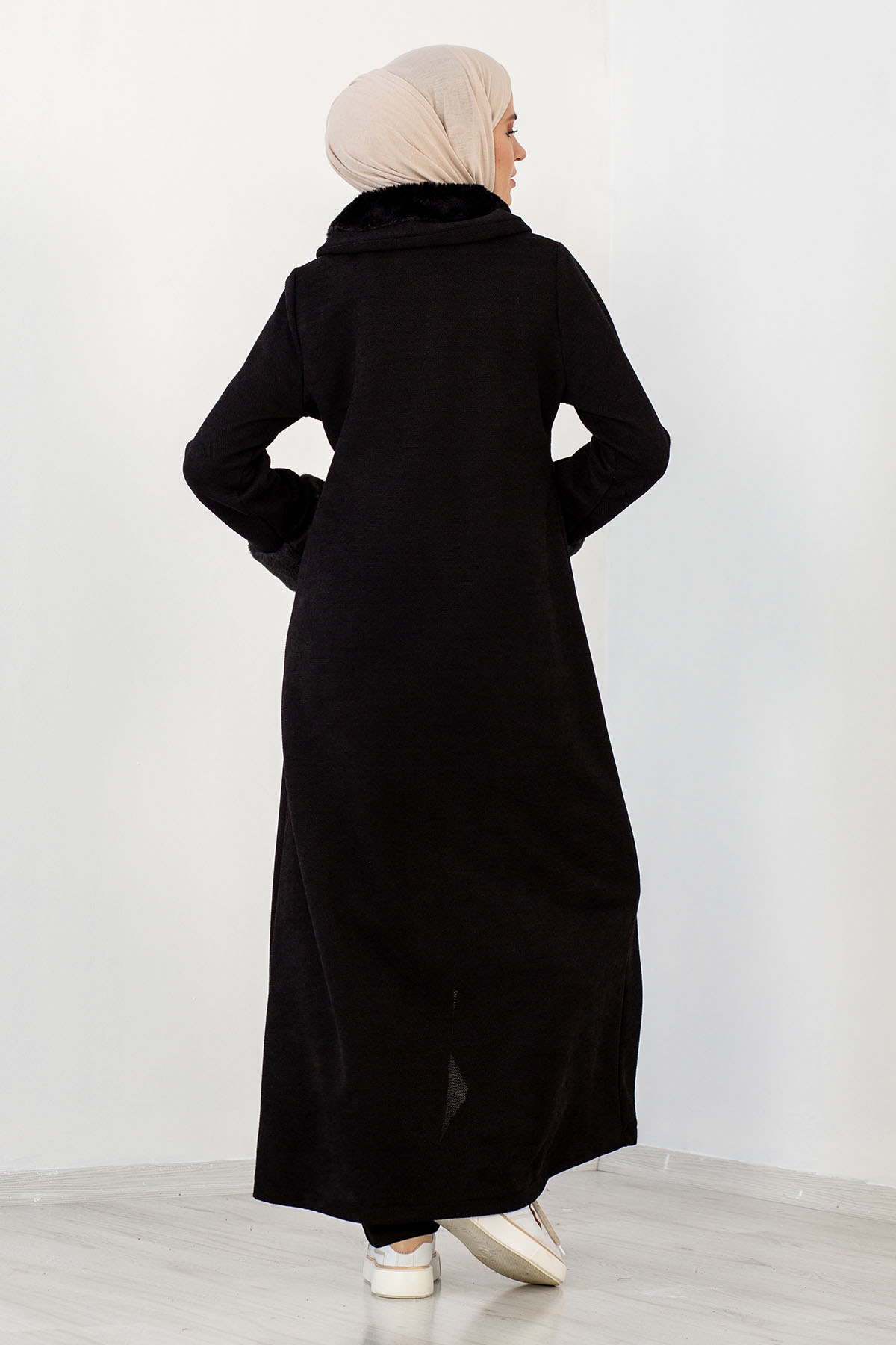 2195 Kürklü Ferace 42-52 - Siyah - 6