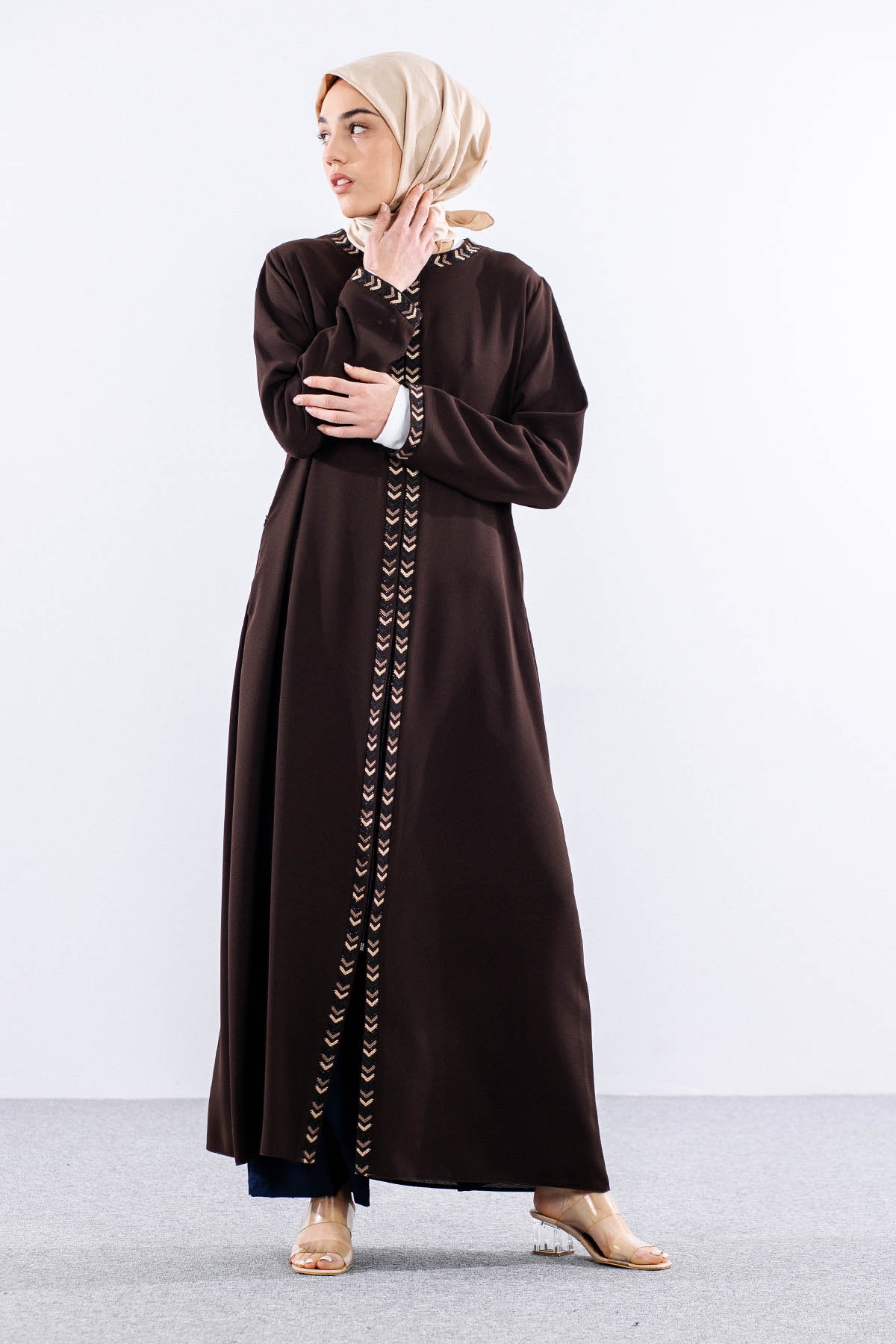 2202 şik Ferace 46-56 - Kahve - 1