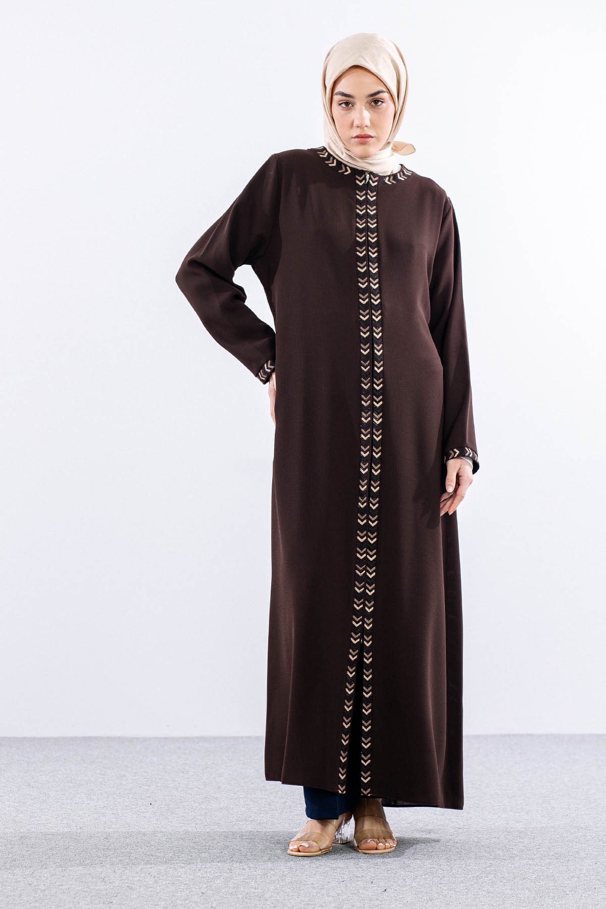 2202 şik Ferace 46-56 - Kahve - 2