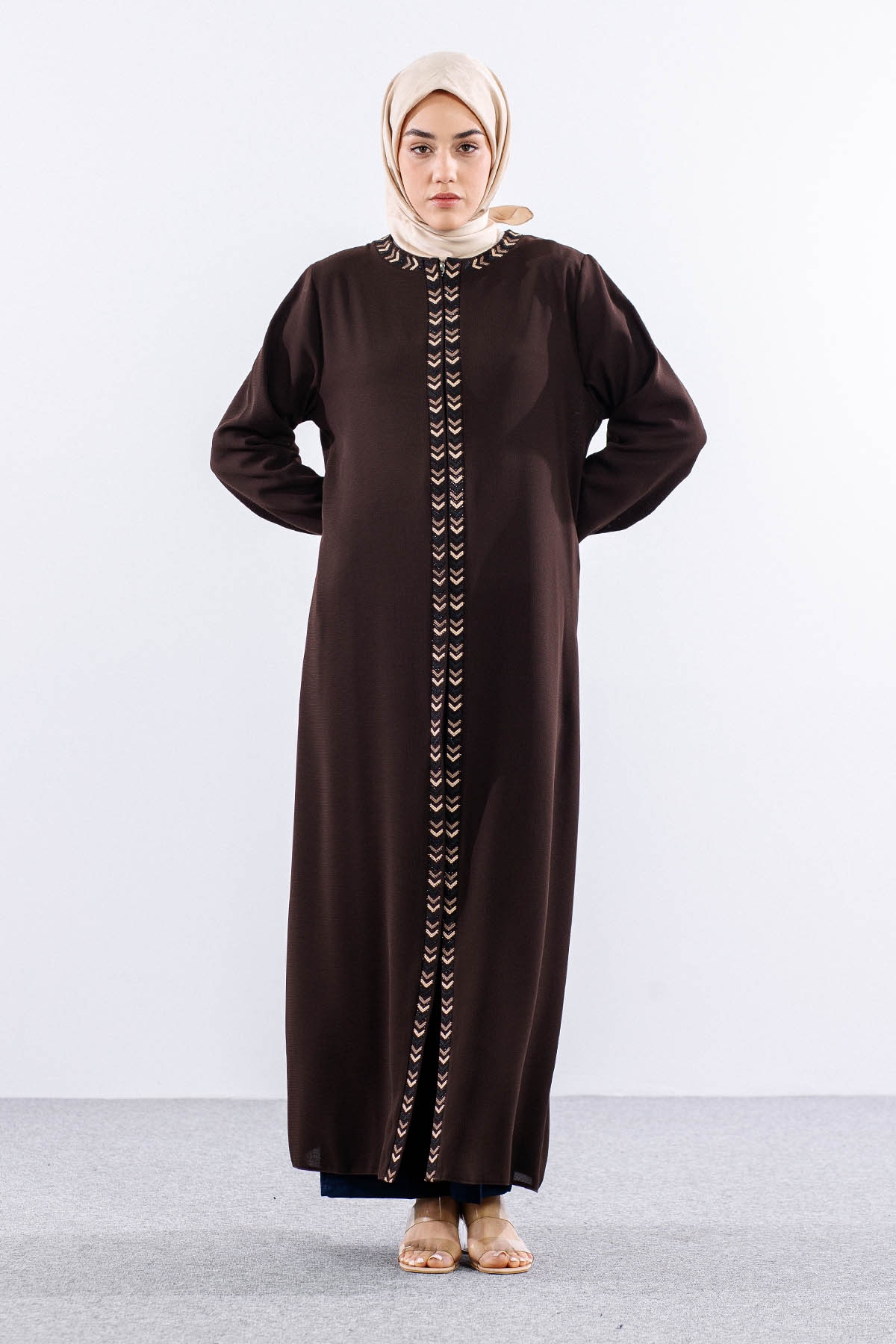 2202 şik Ferace 46-56 - Kahve - 3