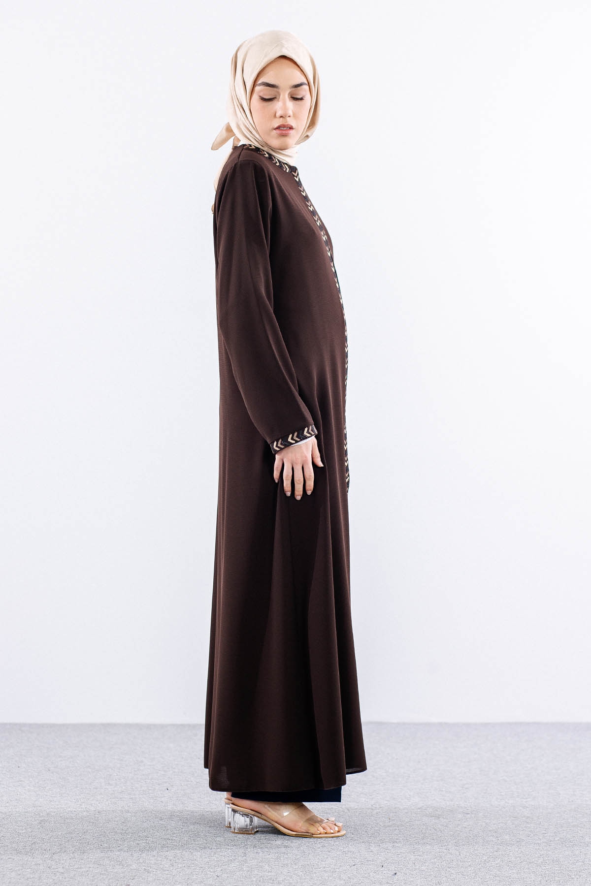 2202 şik Ferace 46-56 - Kahve - 5