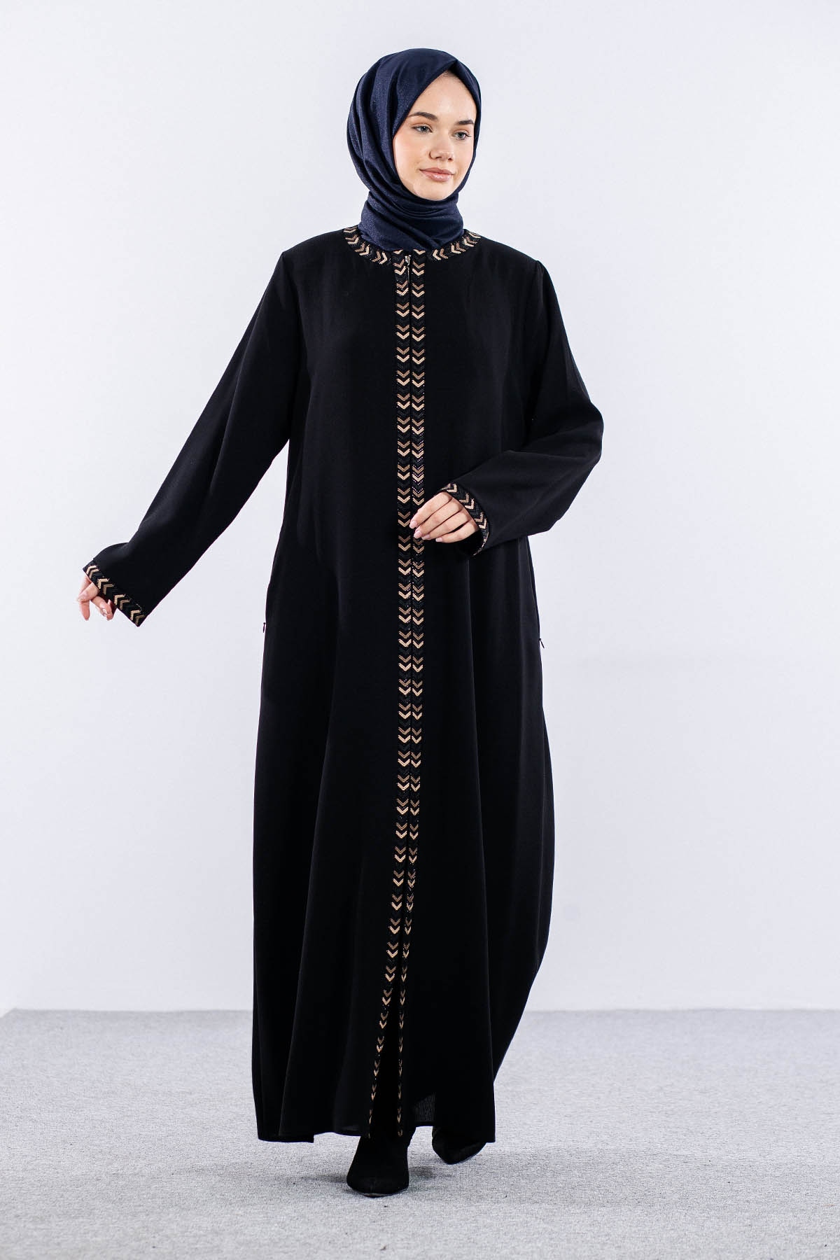 2202 şik Ferace 46-56 - Siyah - 1