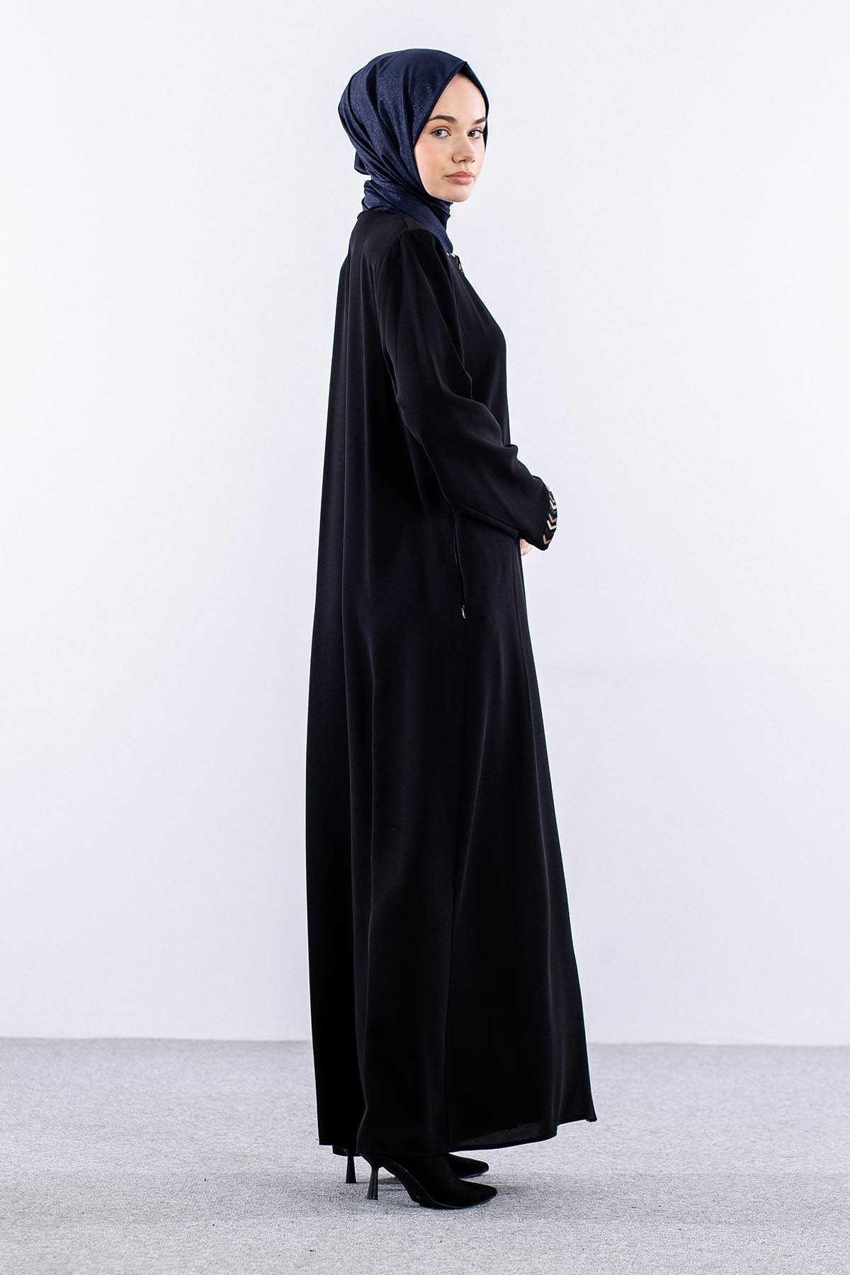 2202 şik Ferace 46-56 - Siyah - 4