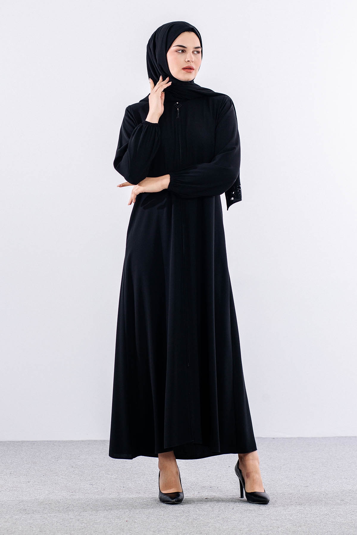 2218 Ferace 42-52 şal - Siyah - 1