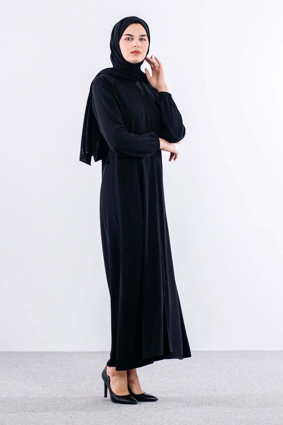 2218 Ferace 42-52 şal - Siyah - 3