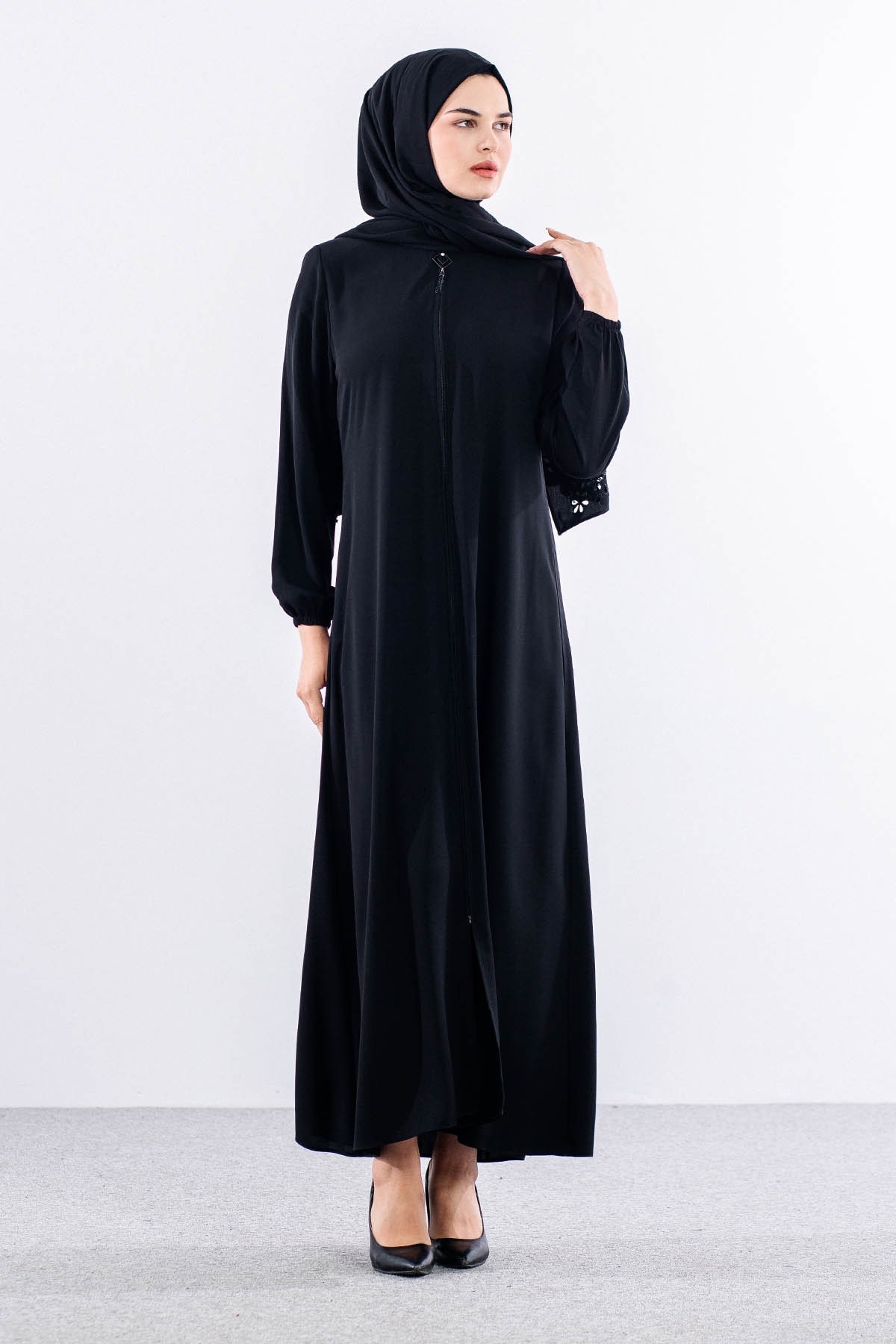 2218 Ferace 42-52 şal - Siyah - 4