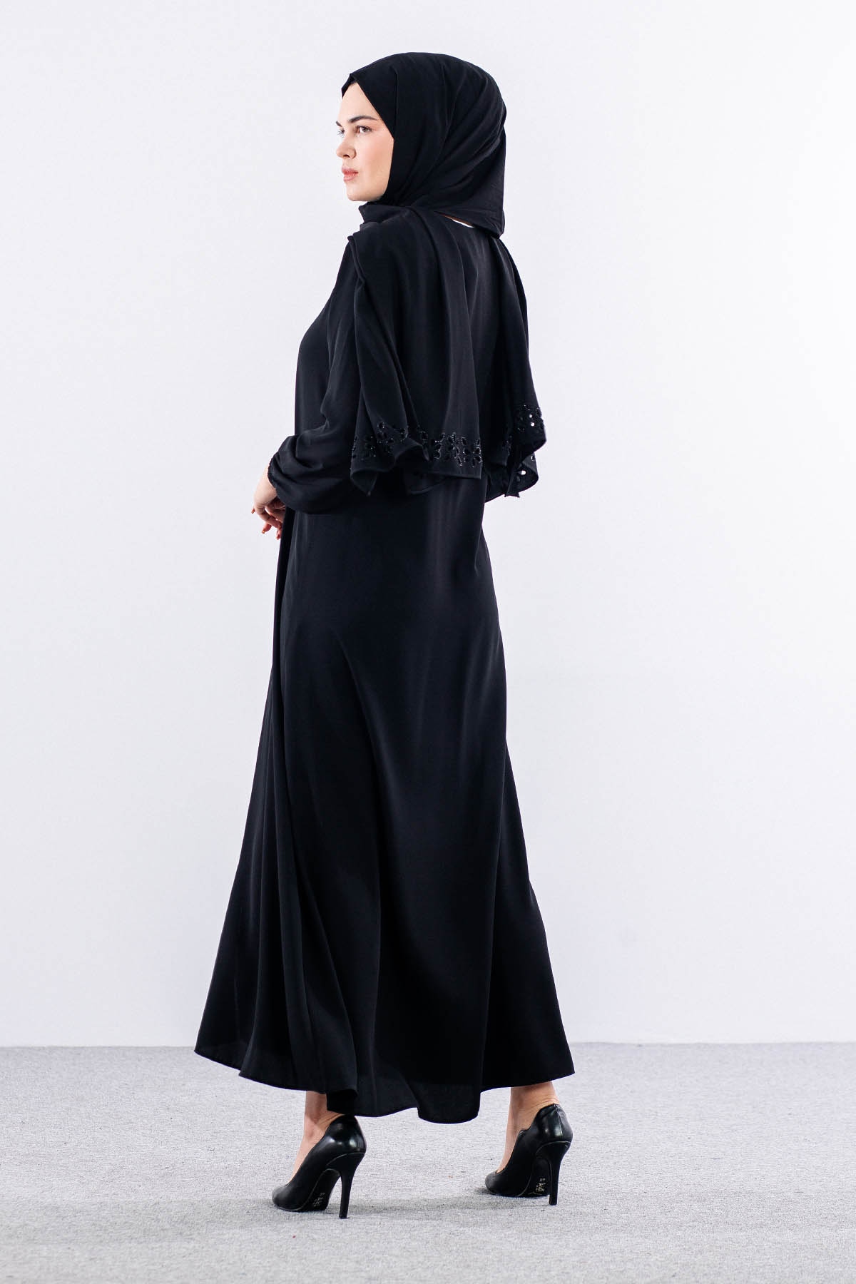 2218 Ferace 42-52 şal - Siyah - 5